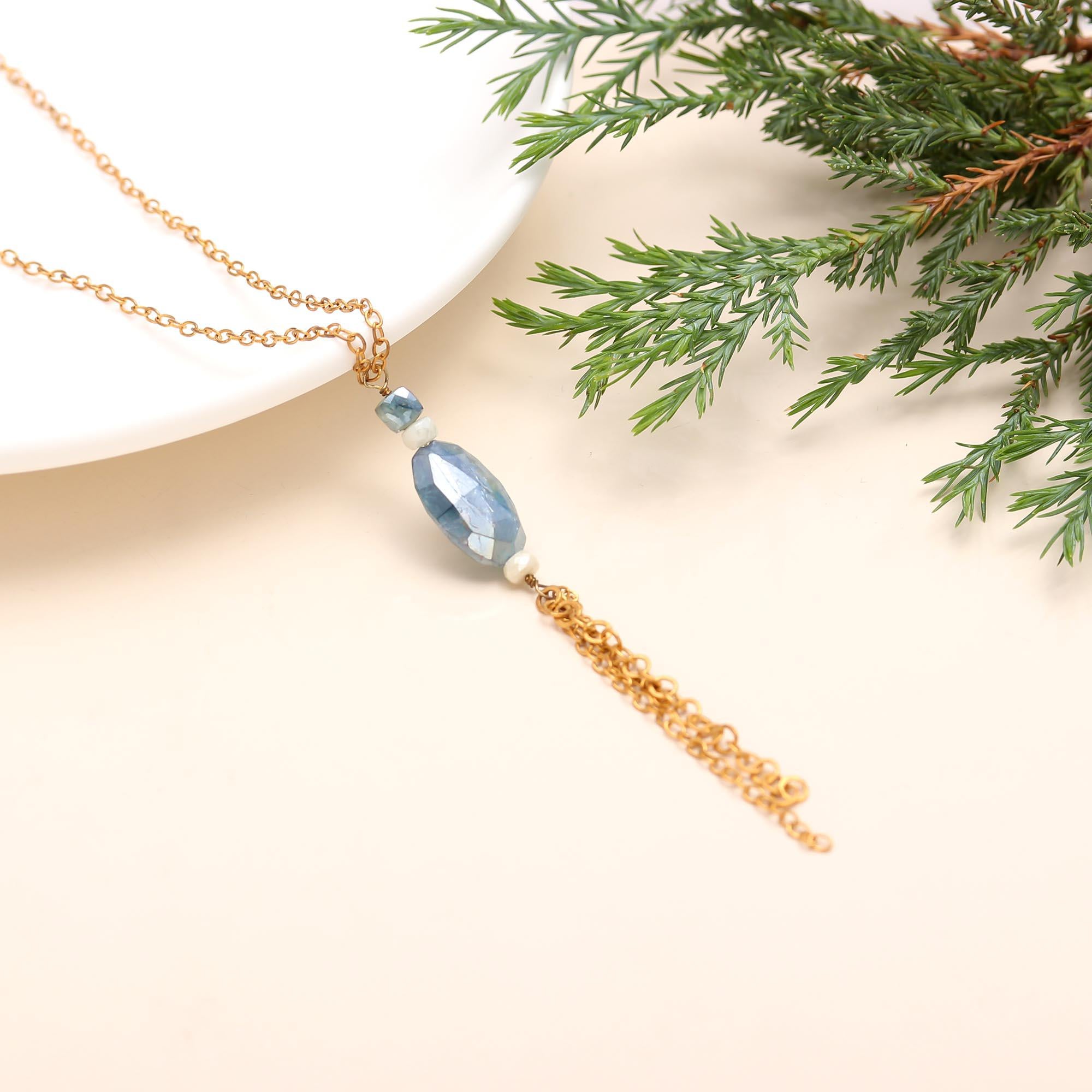 The Azure Drift: Horizontal Kyanite Chain Tassel
