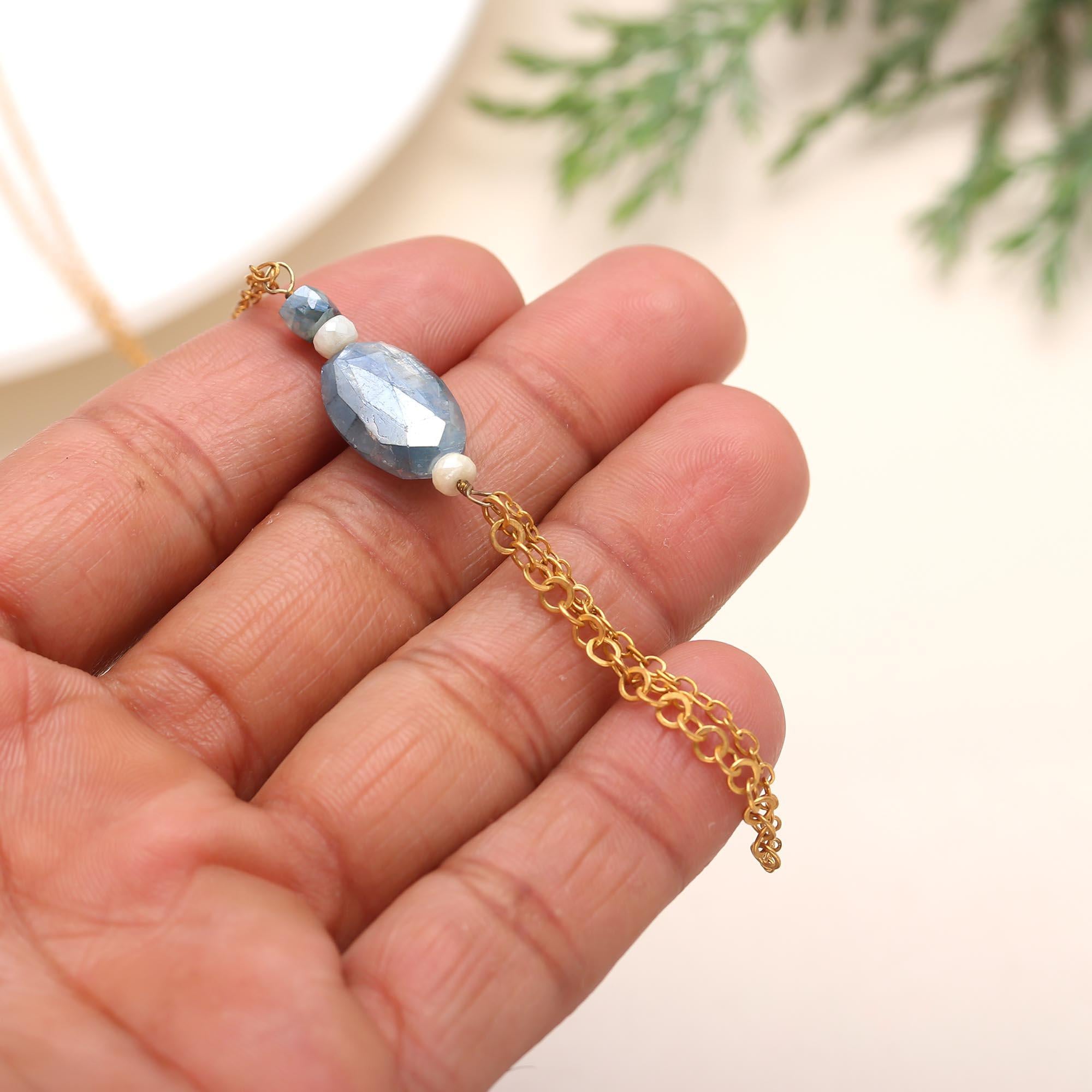 The Azure Drift: Horizontal Kyanite Chain Tassel