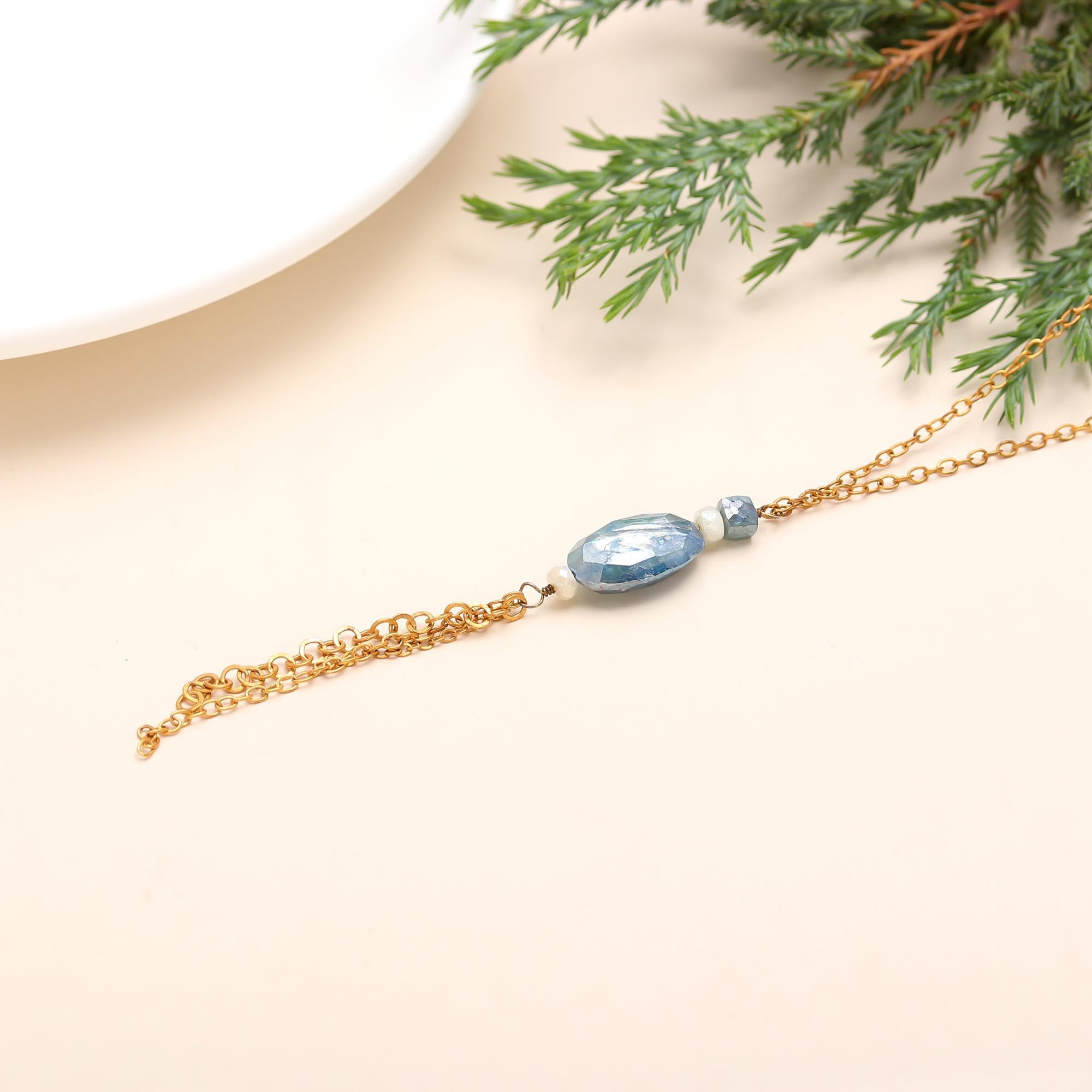 The Azure Drift: Horizontal Kyanite Chain Tassel
