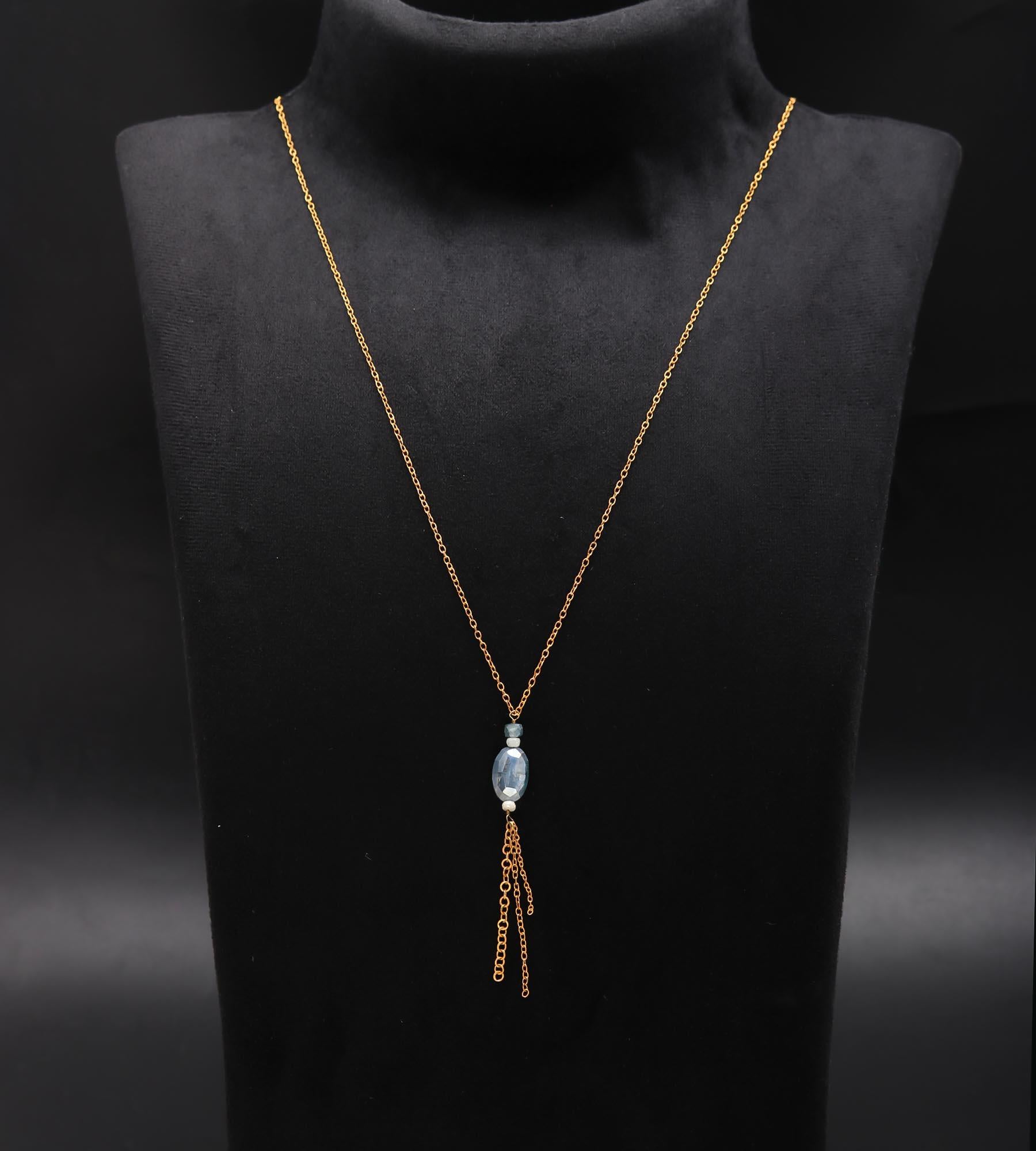 The Azure Drift: Horizontal Kyanite Chain Tassel