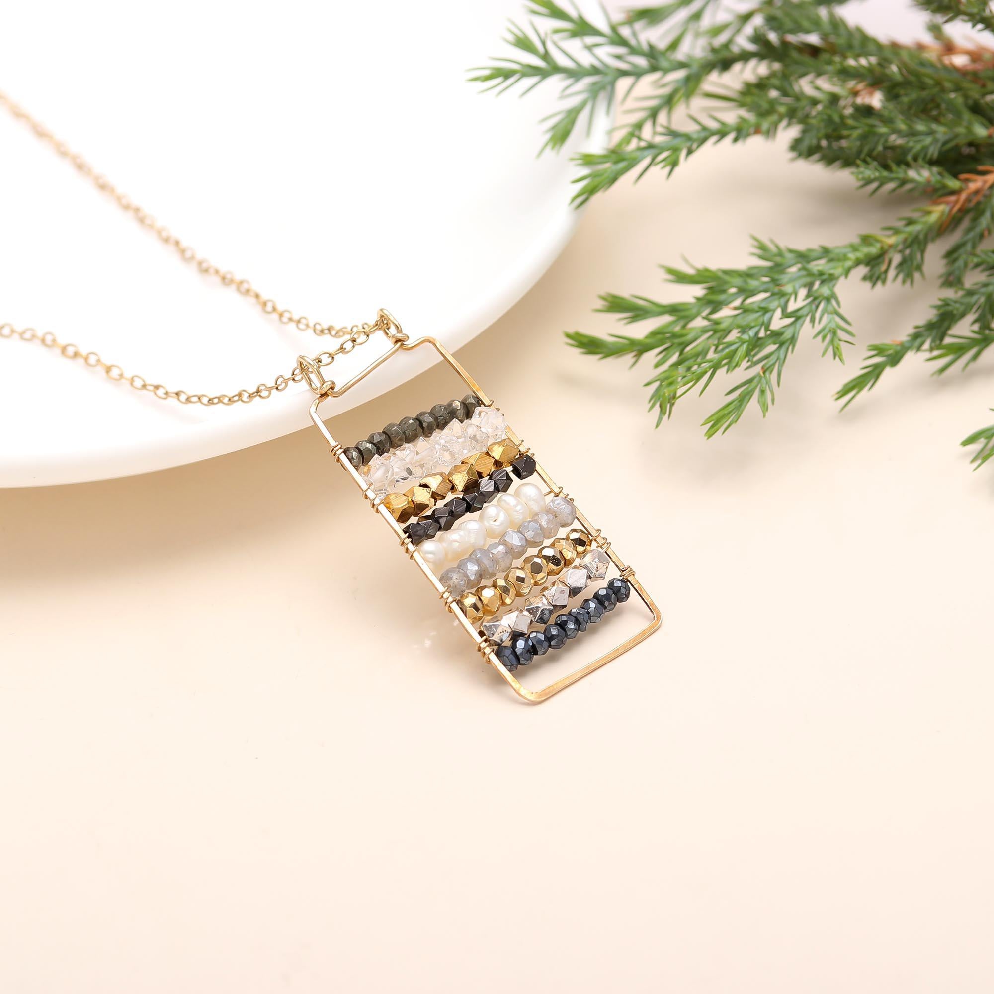 The Weaver’s Frame: Wire Wrapped Gemstone Bar Necklace