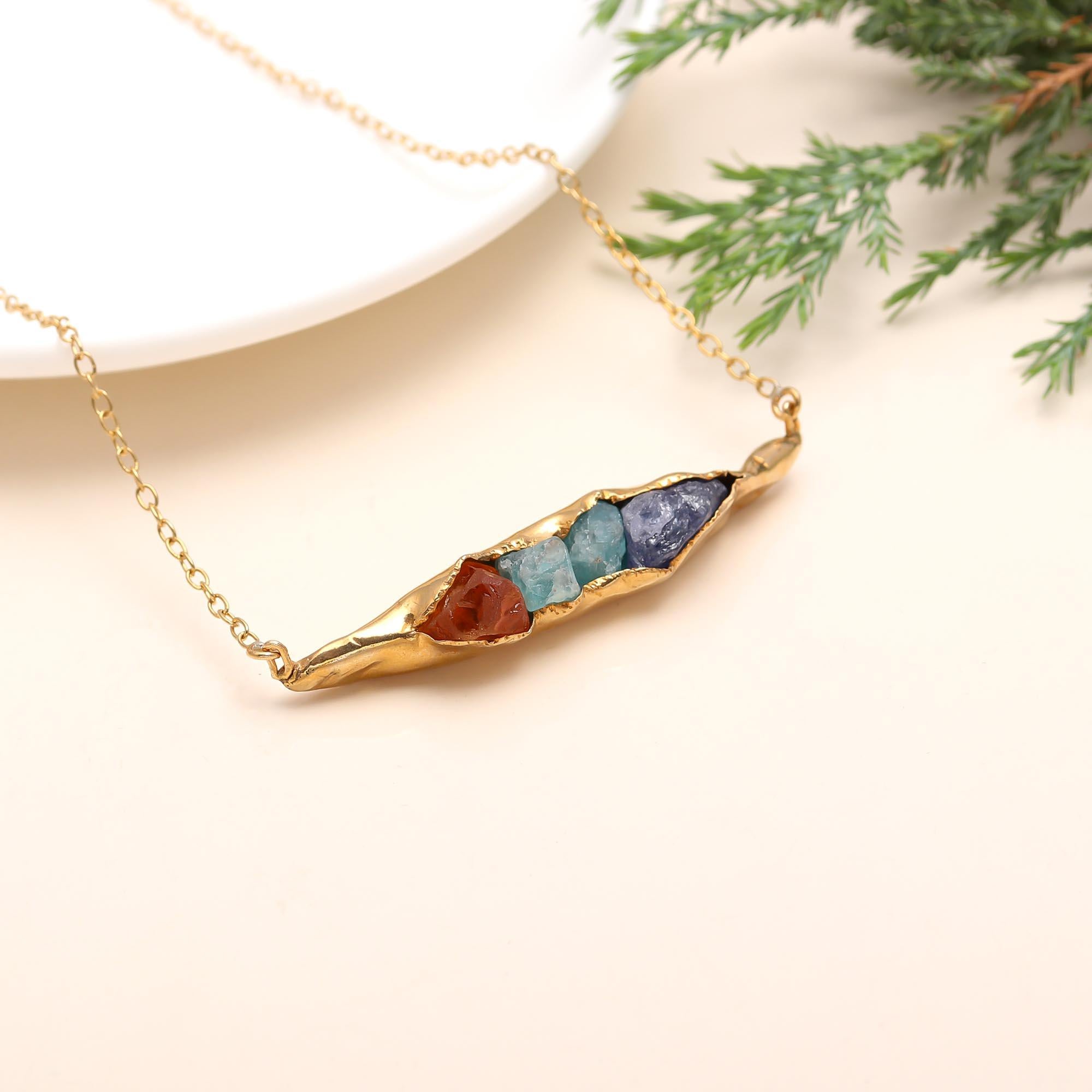 The Golden Pod: Raw Multi-Gemstone & Gold Necklace