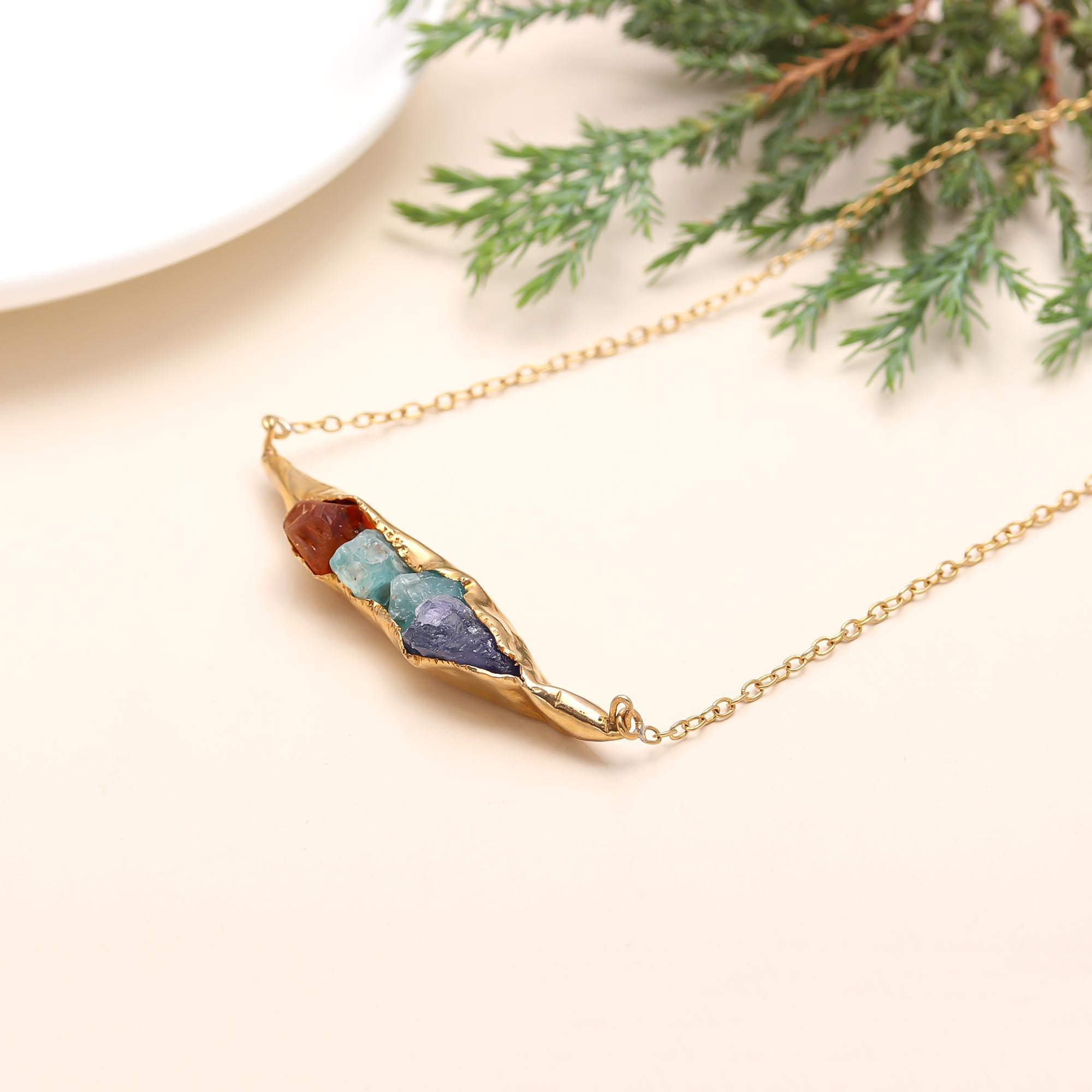 The Golden Pod: Raw Multi-Gemstone & Gold Necklace