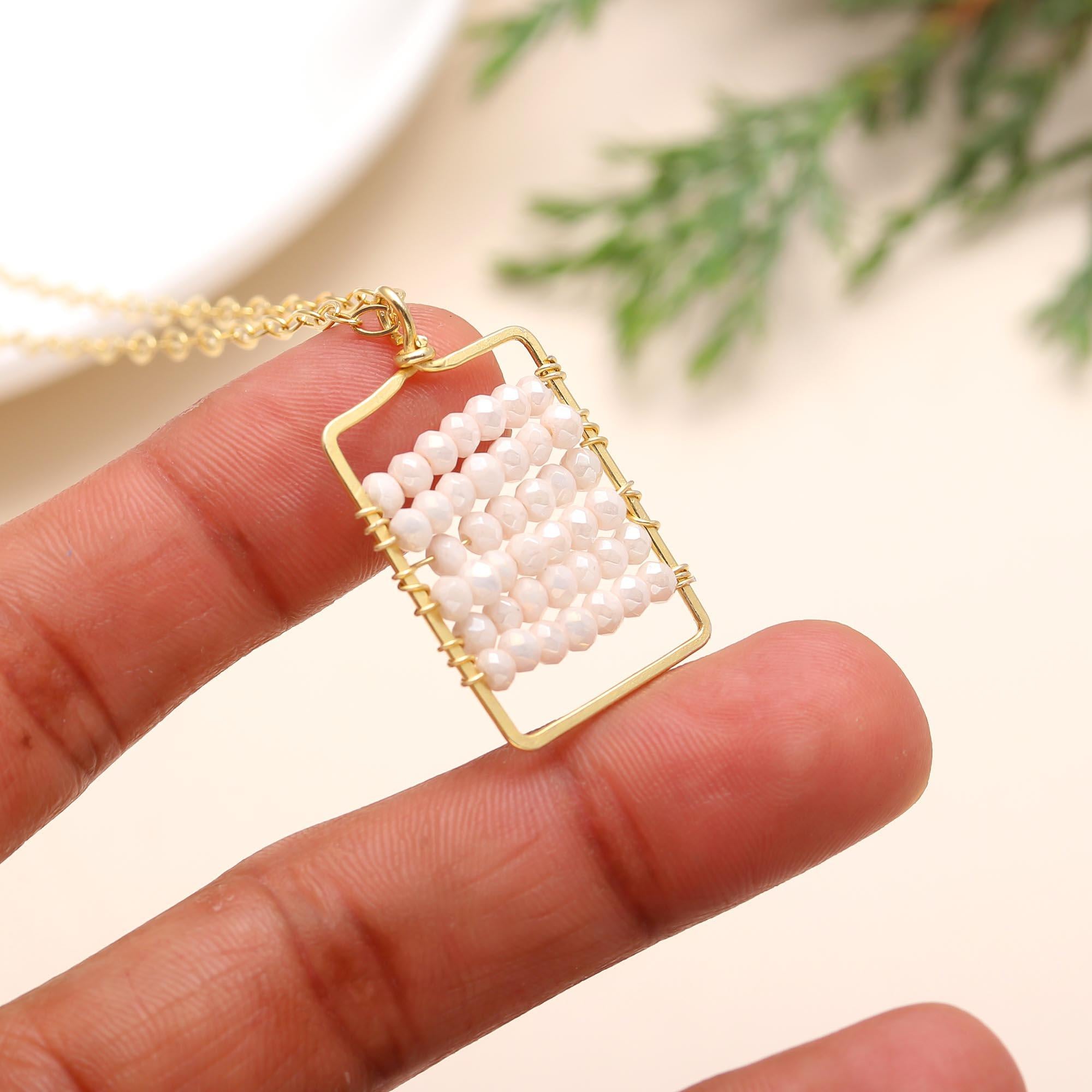 The Blush Mosaic: Wire-Wrapped Crystal Bead Necklace