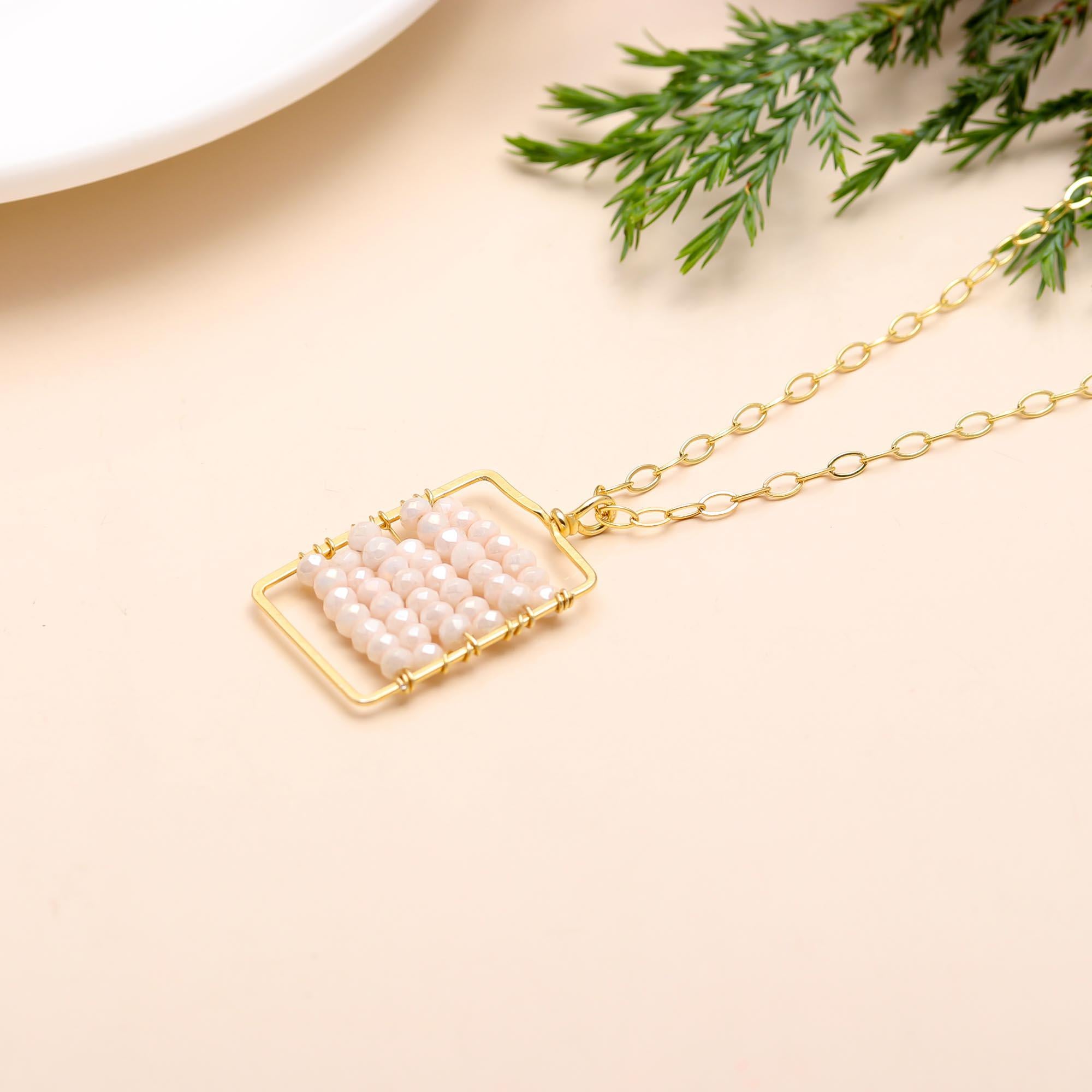 The Blush Mosaic: Wire-Wrapped Crystal Bead Necklace