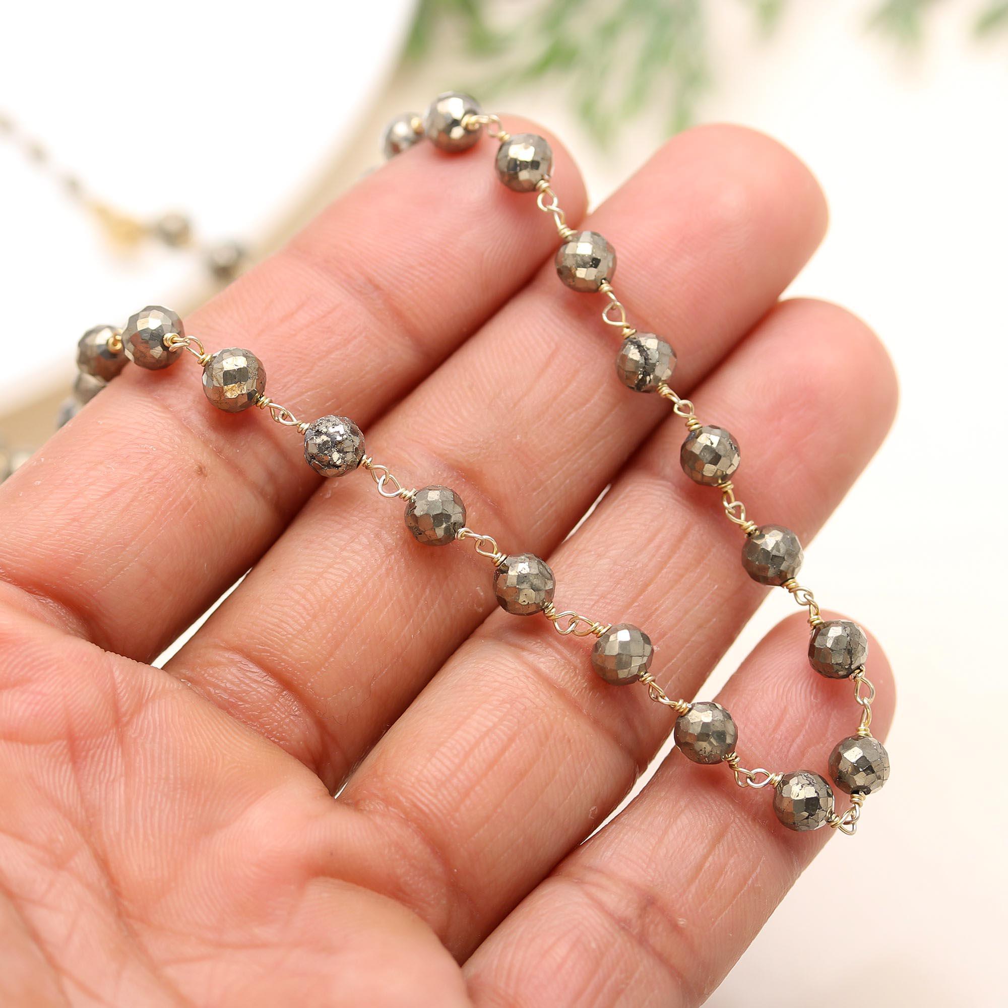 The Metallic Stream: Continuous Pyrite Beaded Necklace