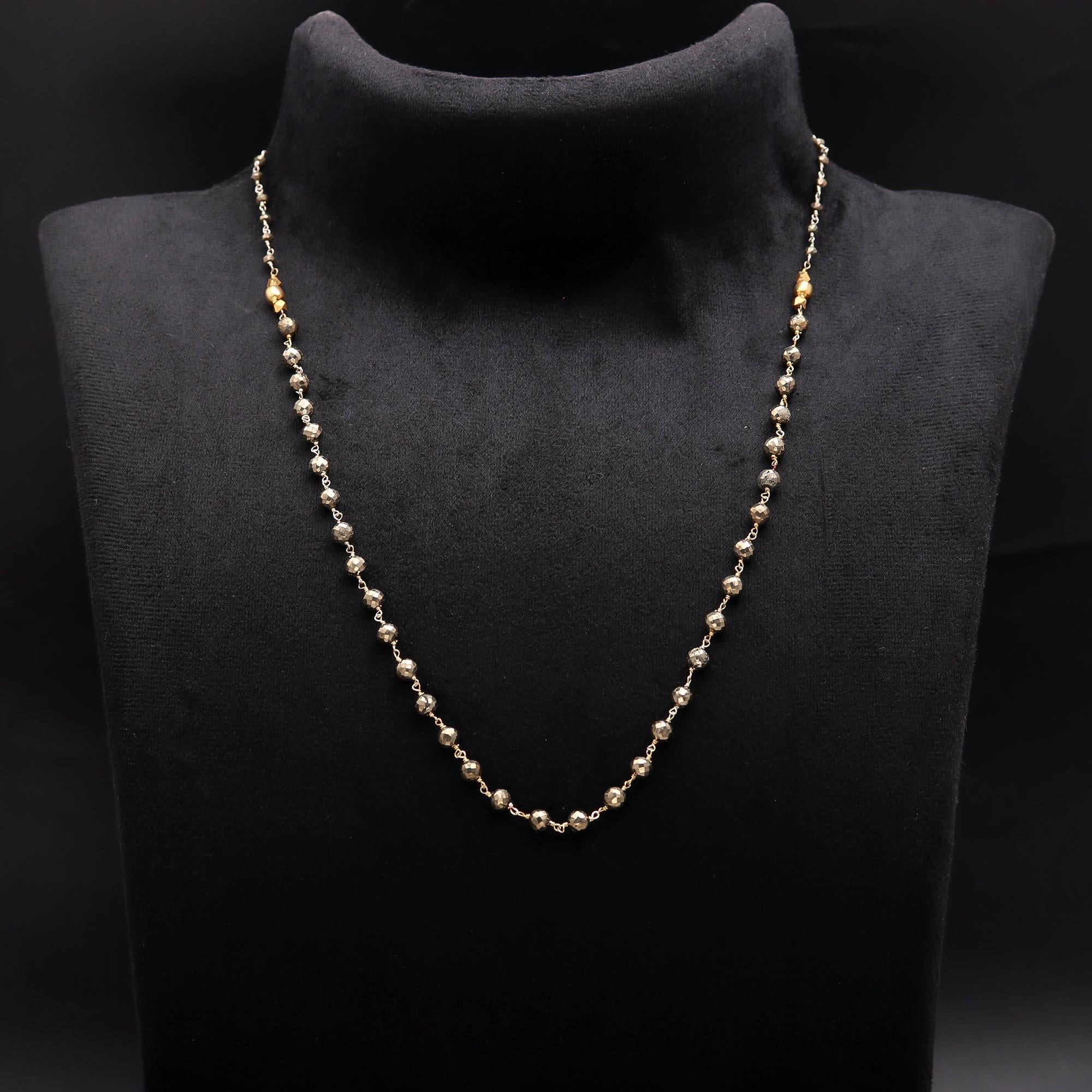 The Metallic Stream: Continuous Pyrite Beaded Necklace