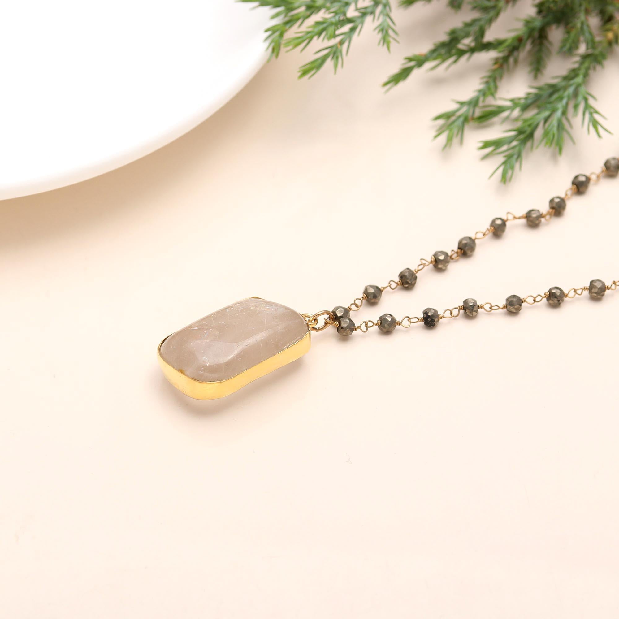 The Moonlit Path: Grey Gemstone & Pyrite Rosary Chain