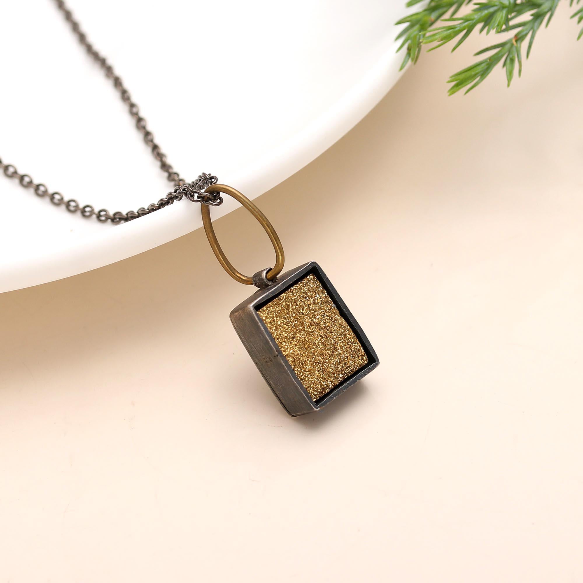 The Night Sky: Textured Gold Druzy Pendant