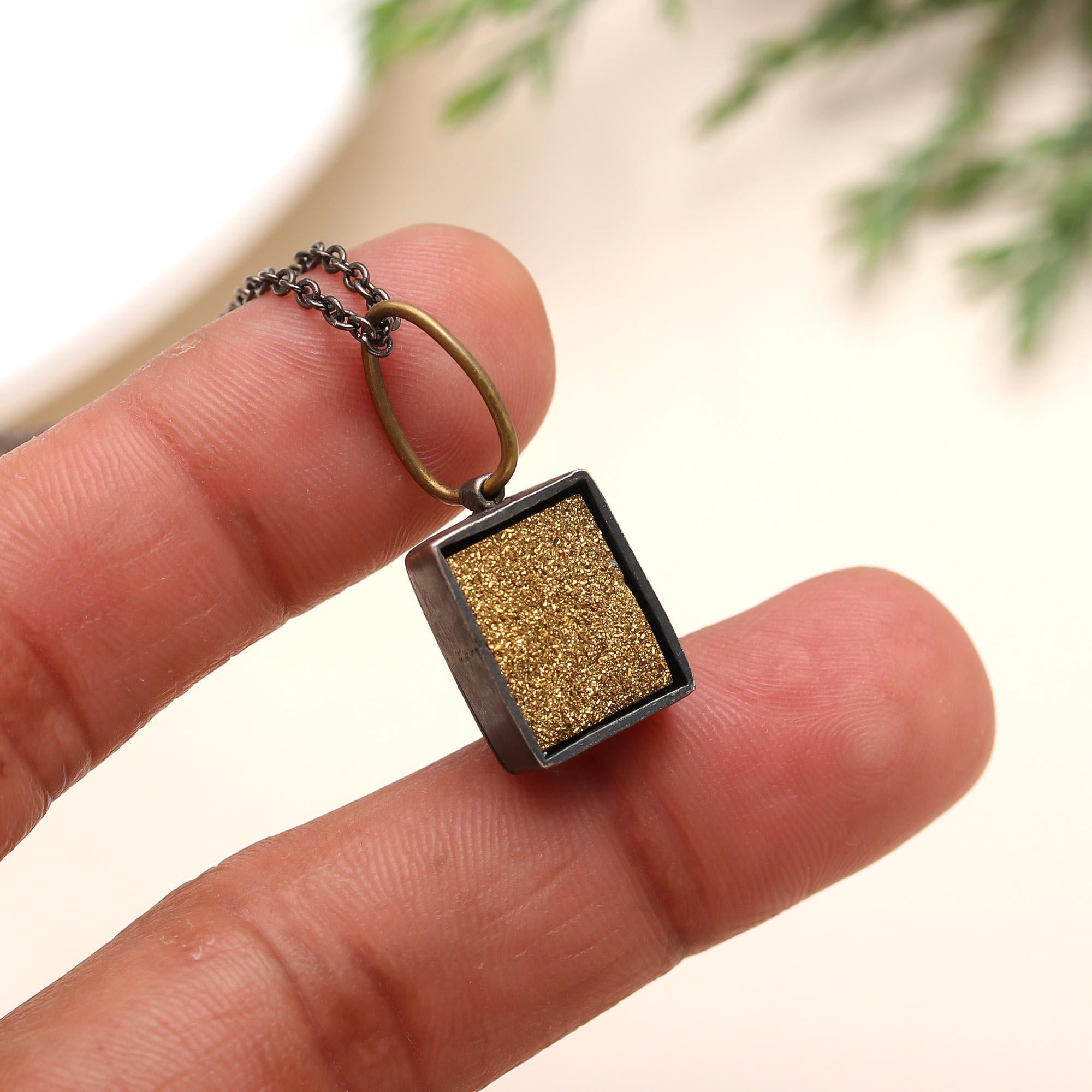 The Night Sky: Textured Gold Druzy Pendant