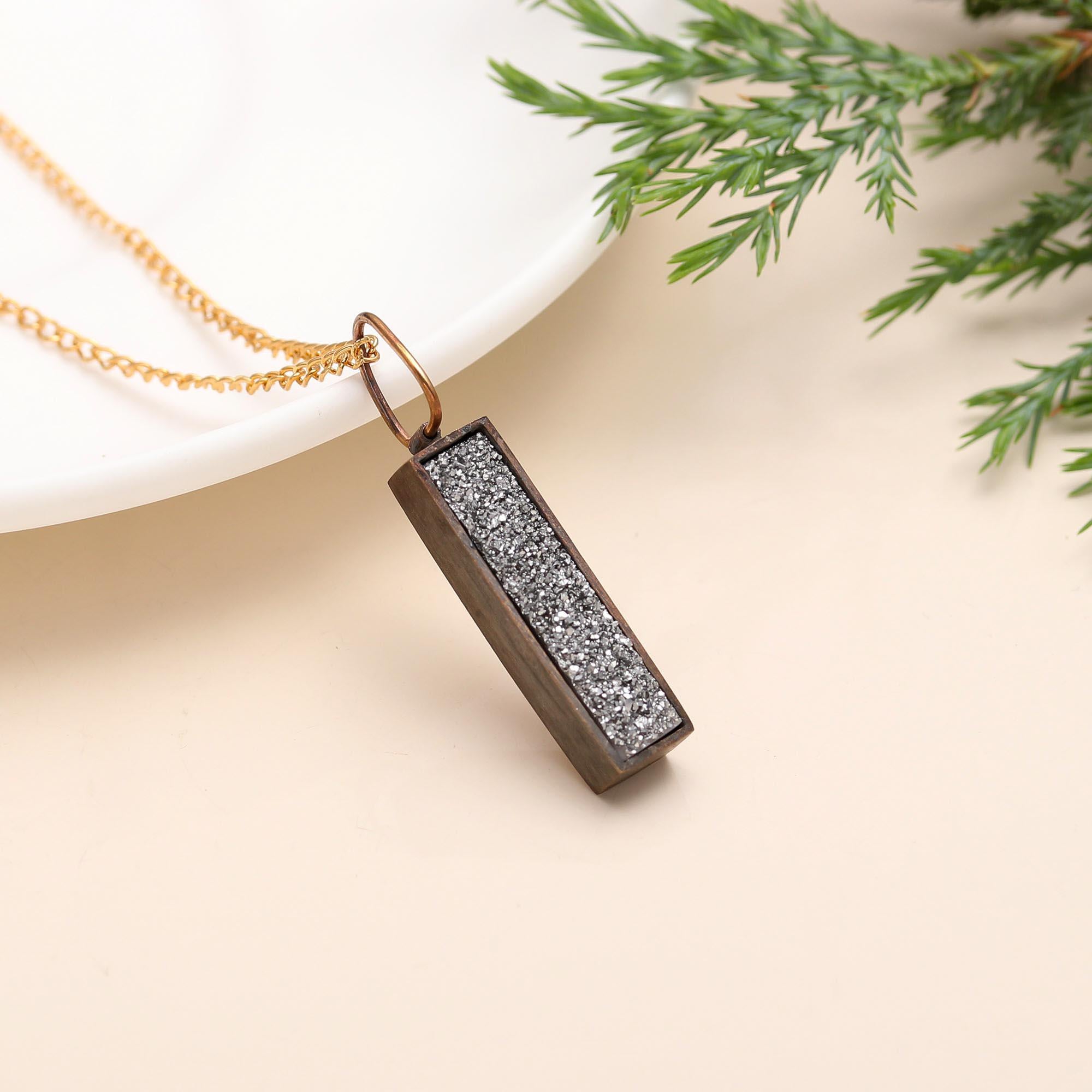The Stardust Bar: Grey Druzy Horizontal Pendant