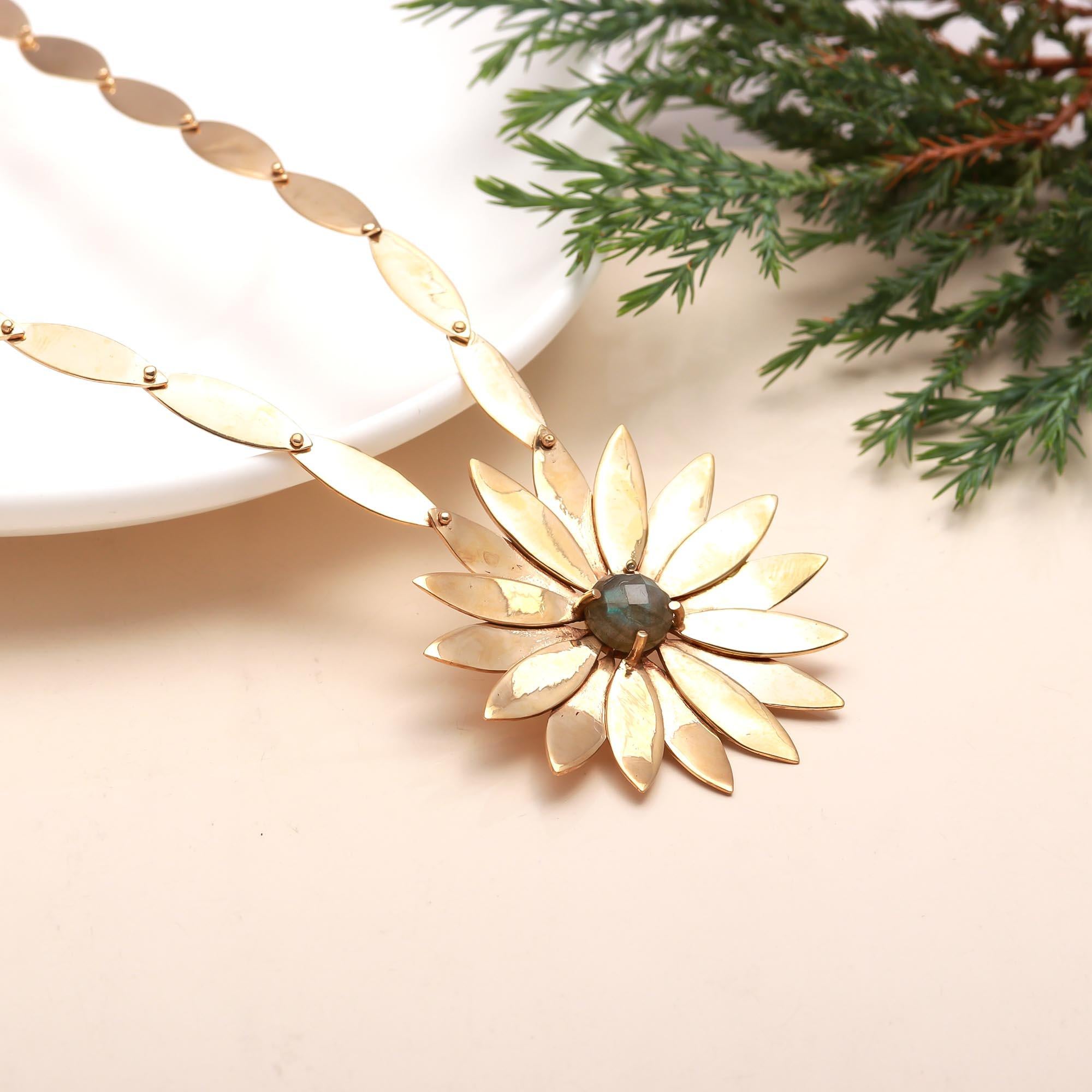 The Golden Bloom: Large Metal Flower Necklace