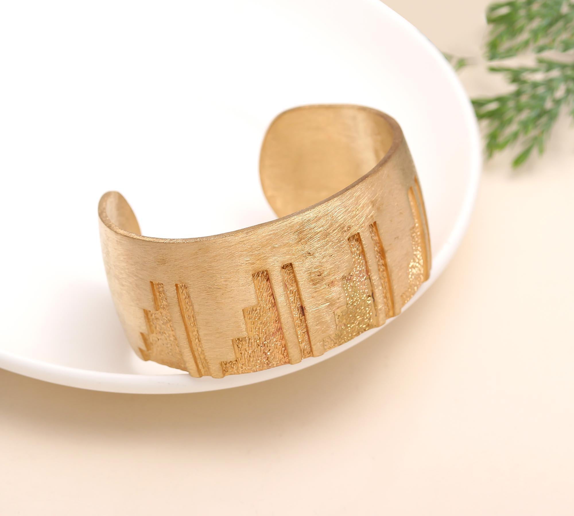 The Urban Horizon: Geometric Gold Vermeil Cuff Bracelet
