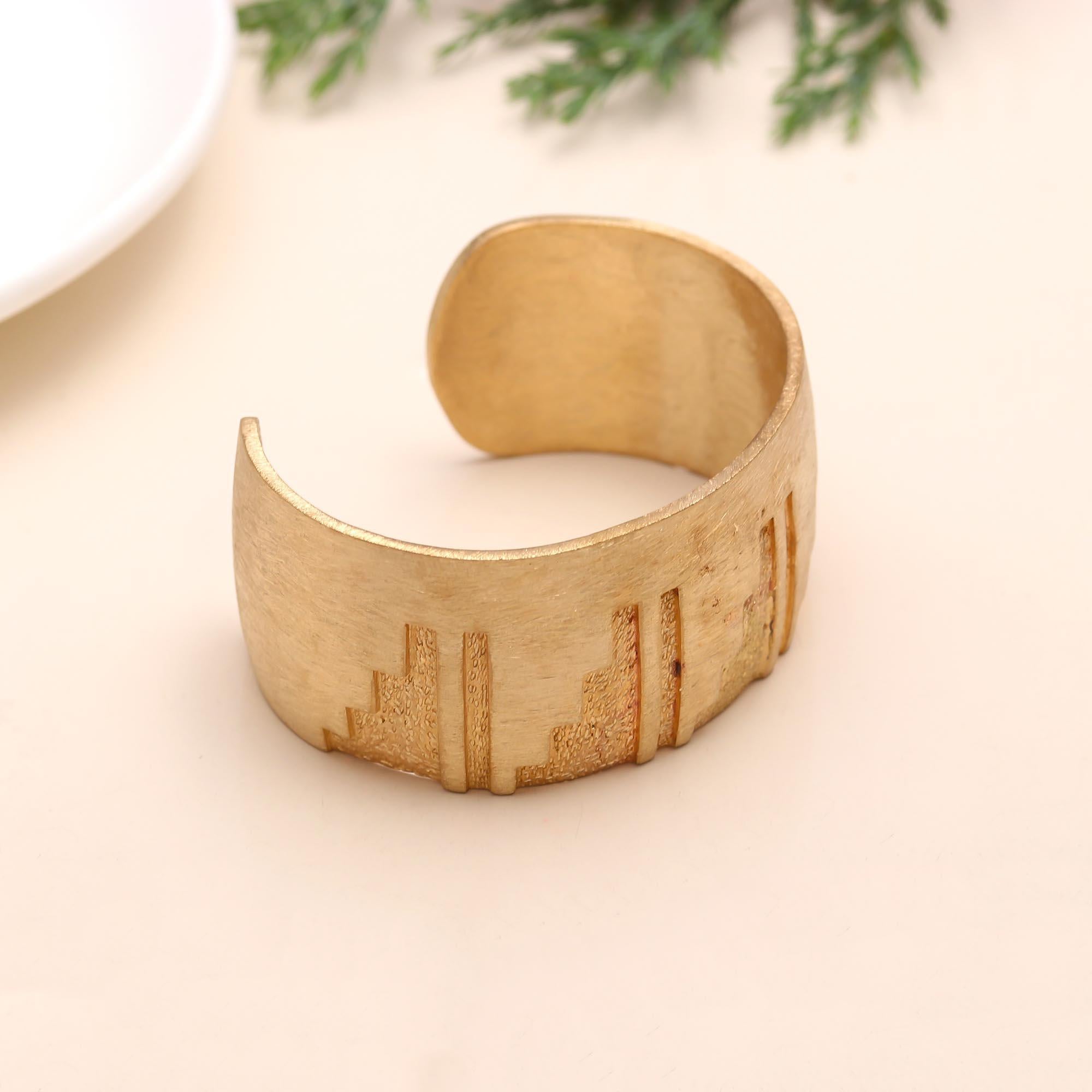 The Urban Horizon: Geometric Gold Vermeil Cuff Bracelet