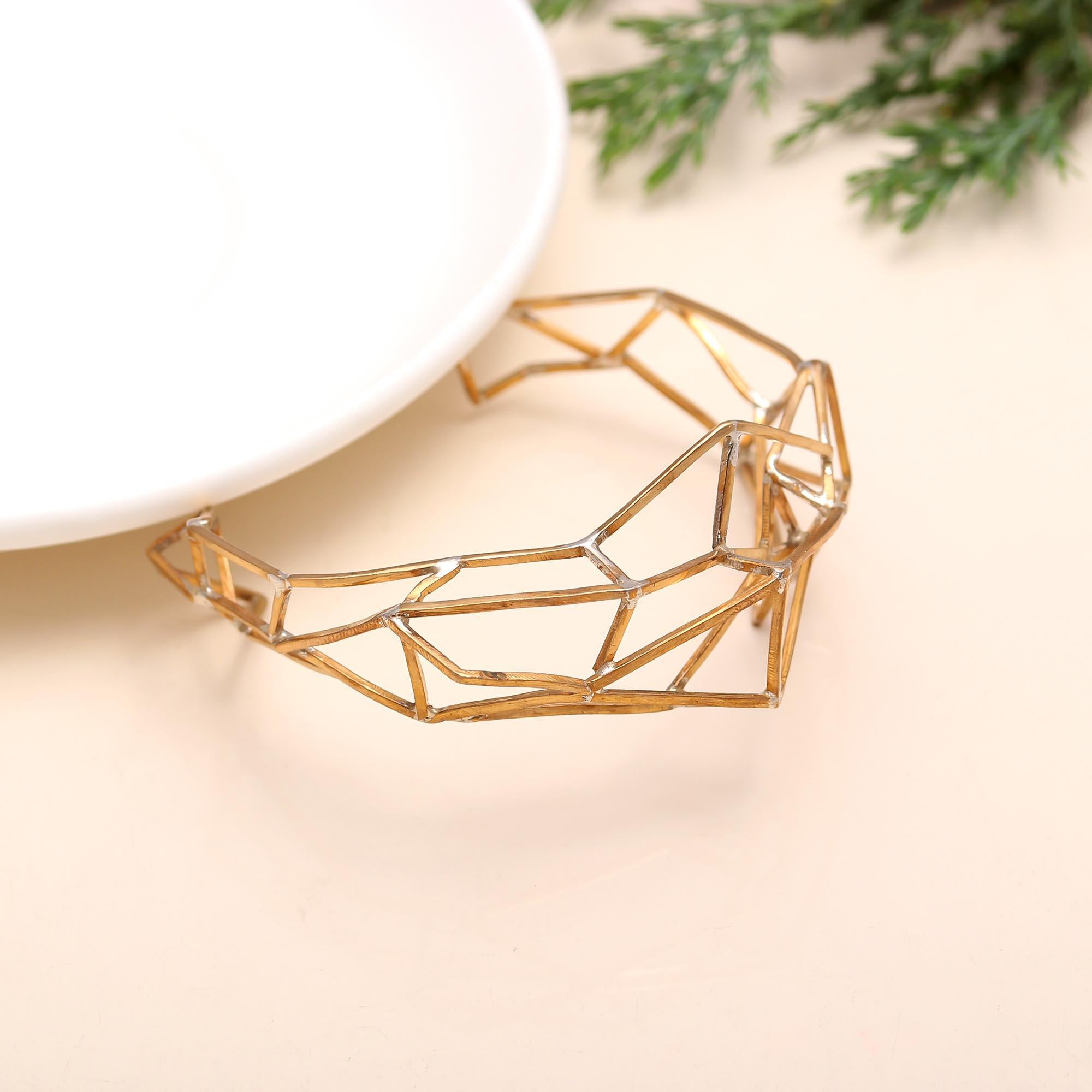 The Architect's Lattice: Geometric Gold Wire Cuff
