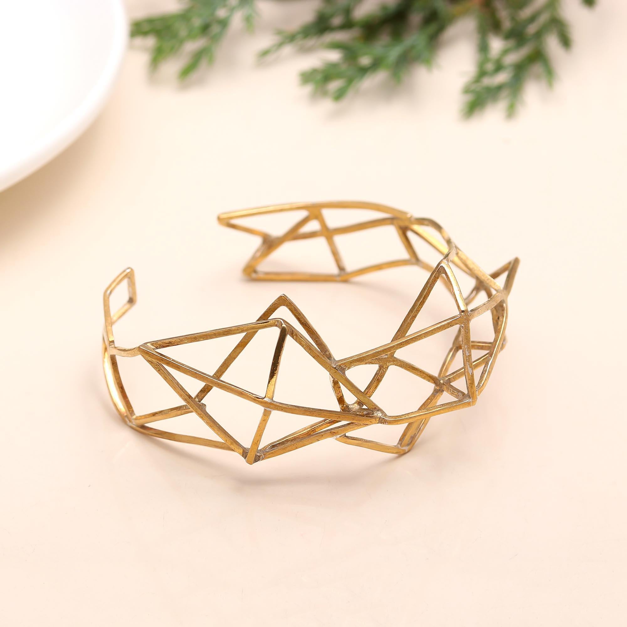 The Abstract Prism: Geometric Gold Wire Cuff