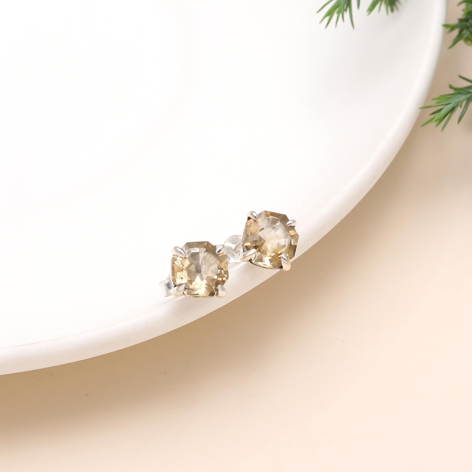 The Golden Honey: Citrine Cushion Stud Earrings