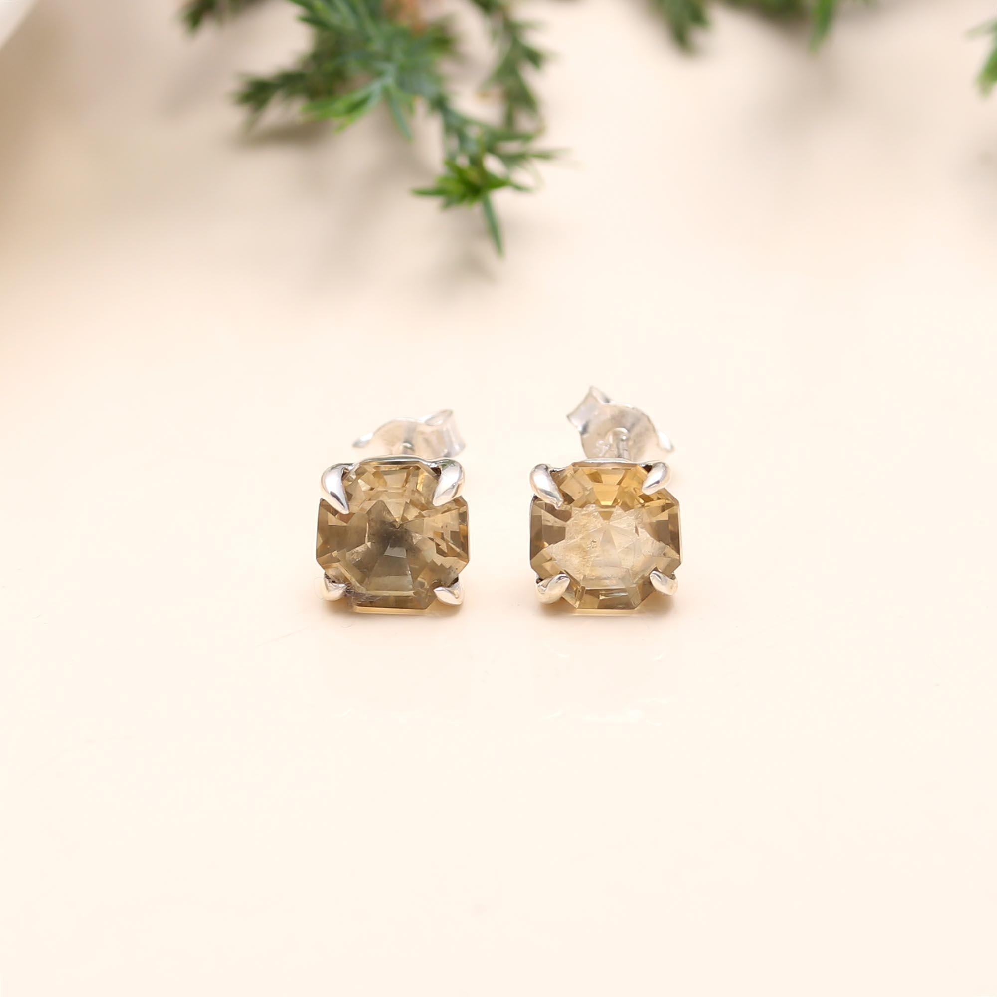 The Golden Honey: Citrine Cushion Stud Earrings