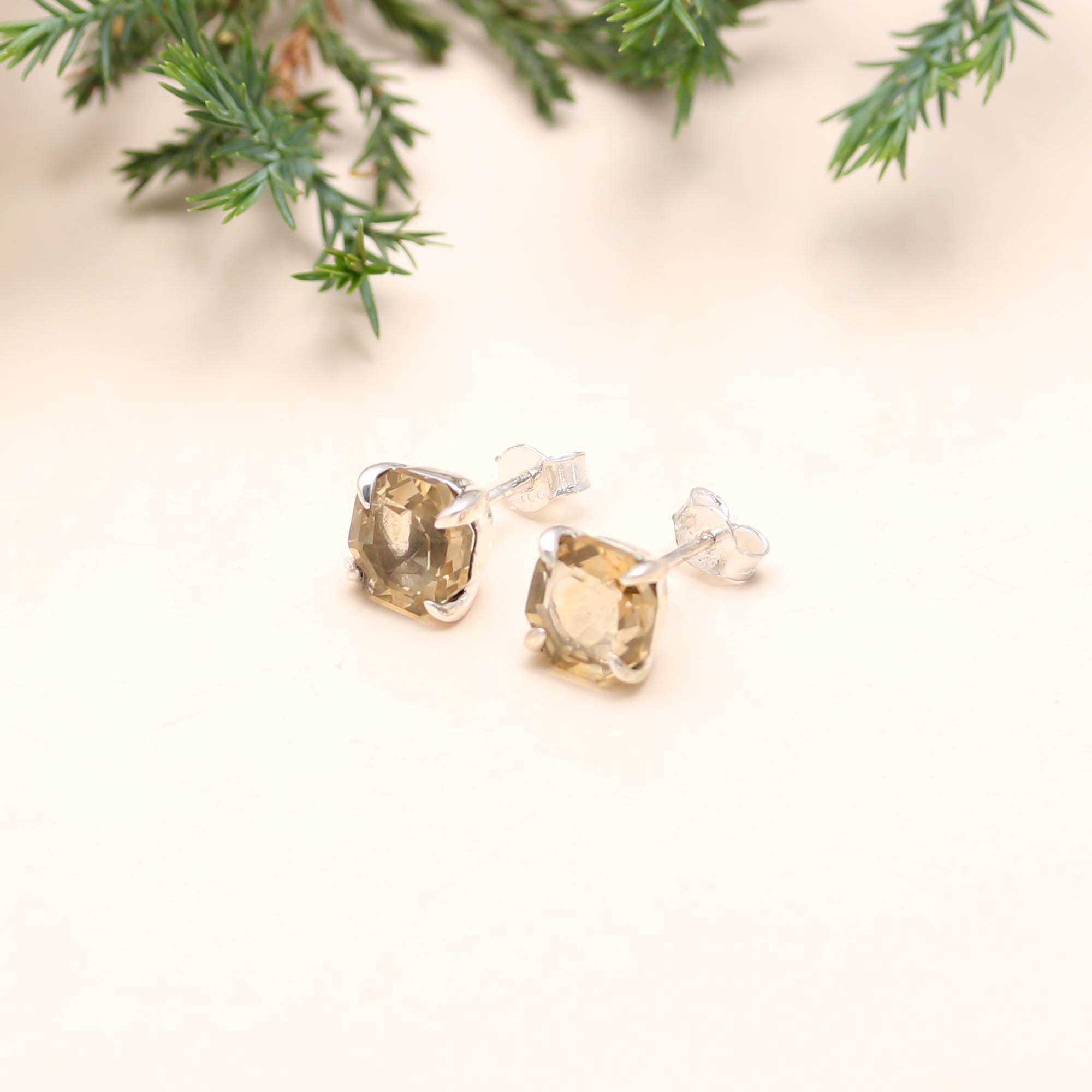 The Golden Honey: Citrine Cushion Stud Earrings