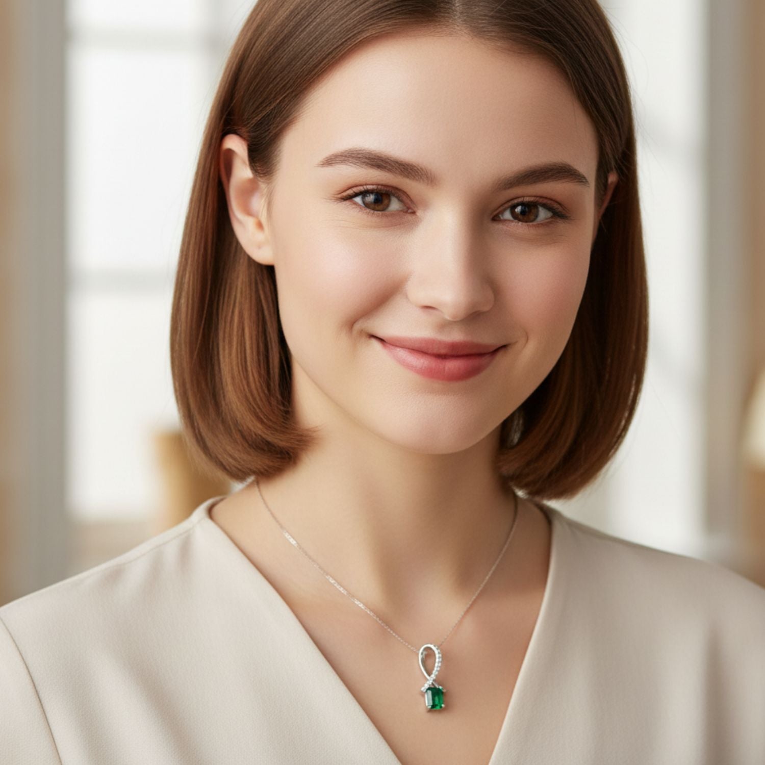 925 Sterling Silver Emerald Pendant For Women