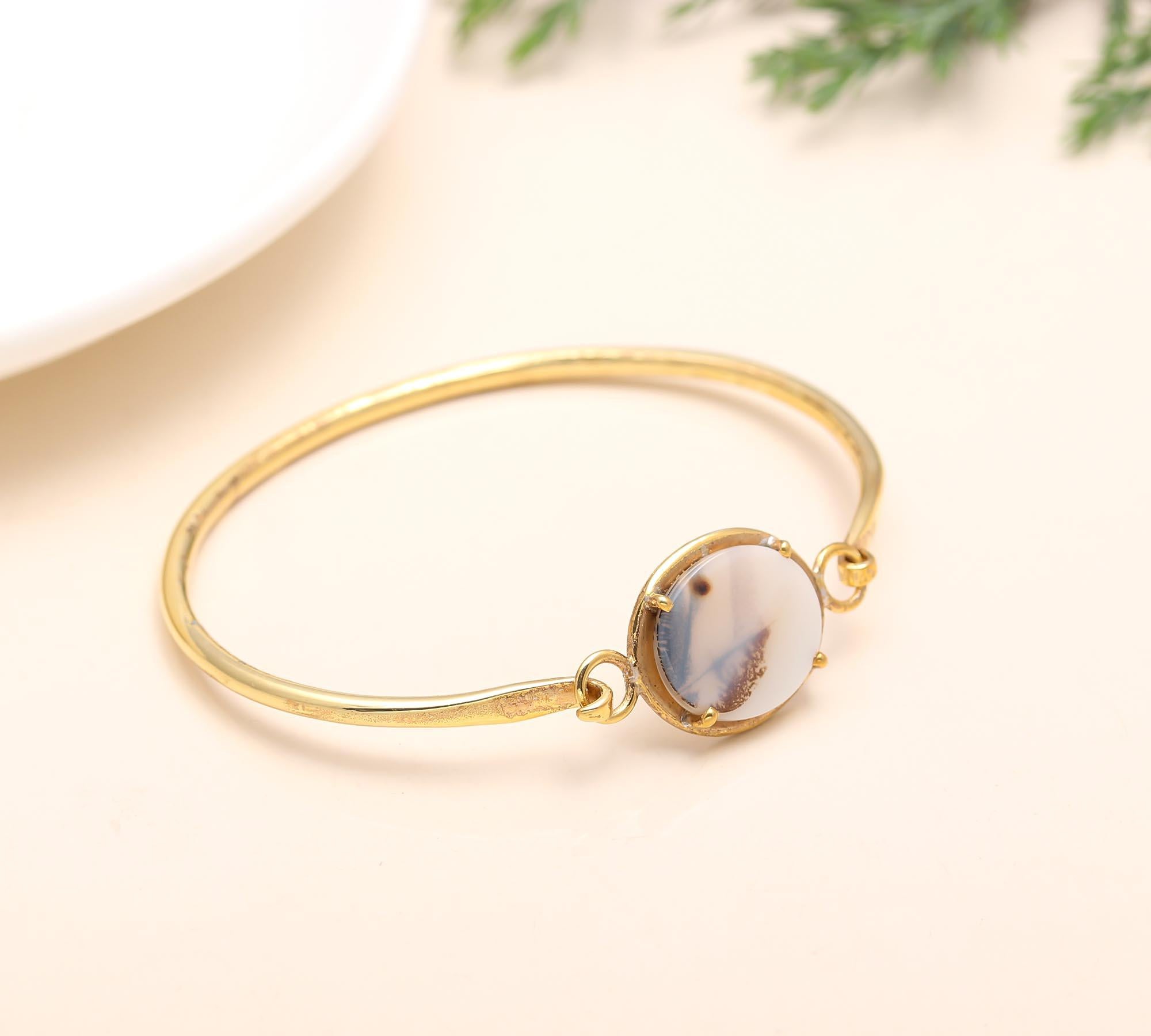 The Natural Canvas: Dendritic Agate Gold Vermeil Bangle