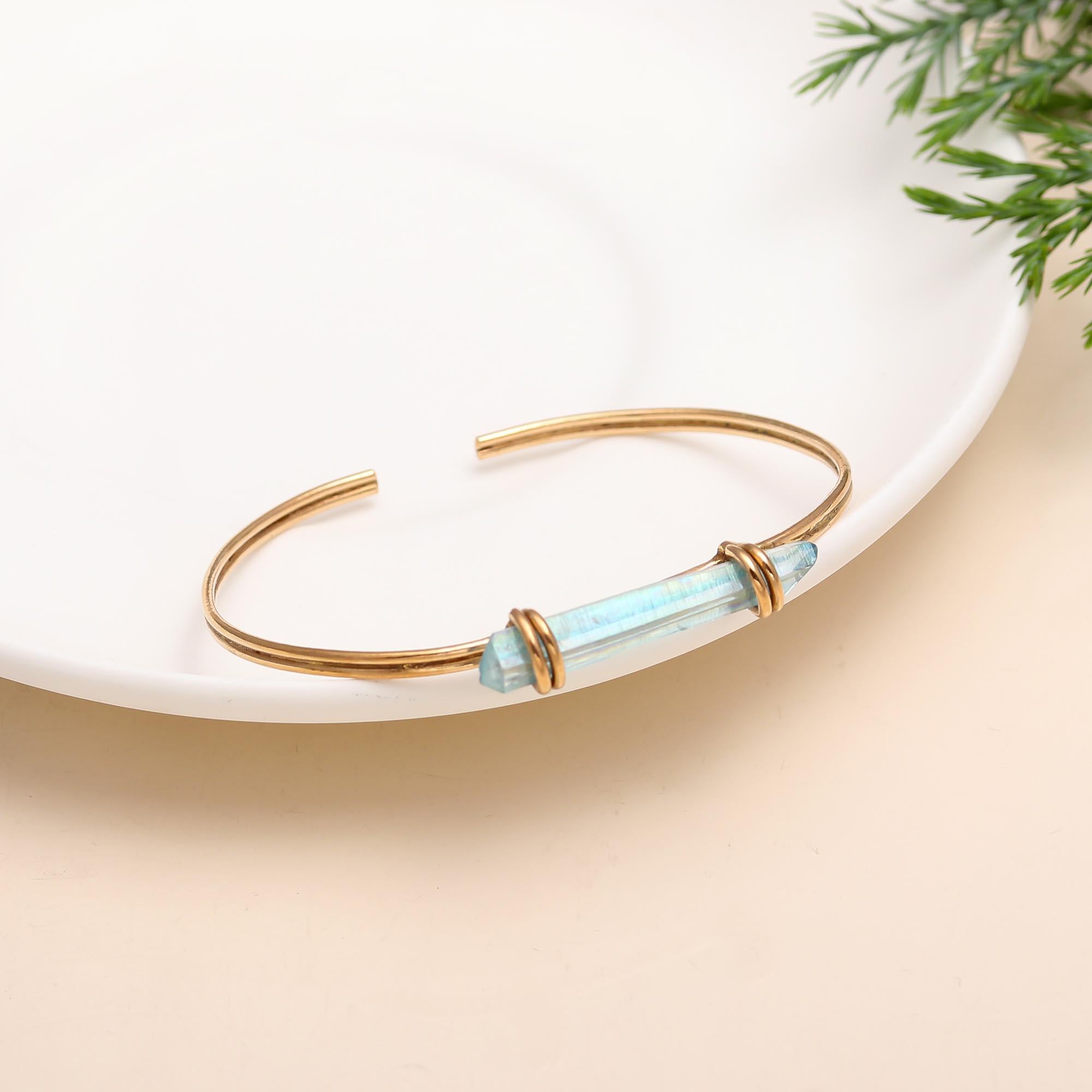 The Azure Harmony: Aqua Aura Quartz Gold Vermeil Cuff
