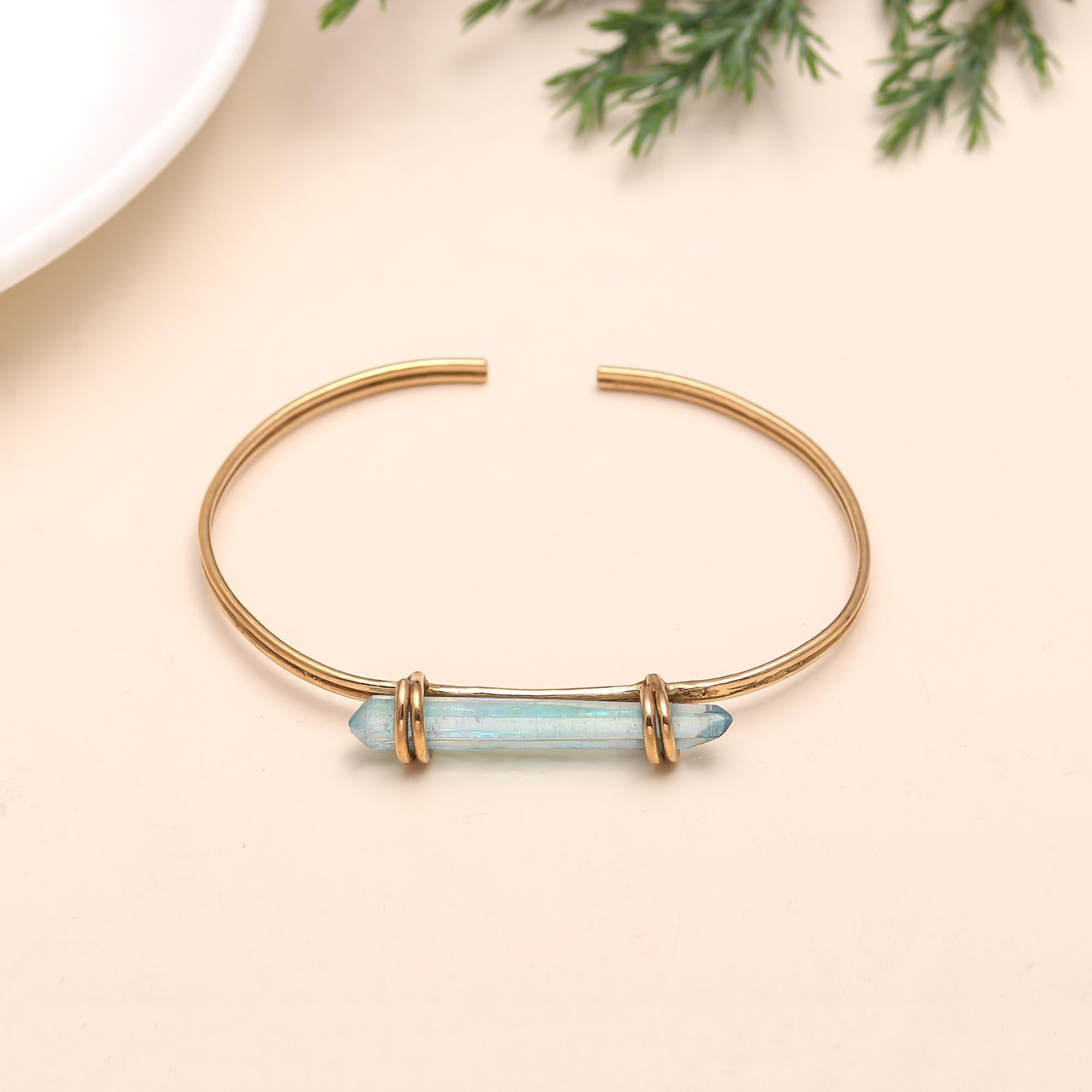 The Azure Harmony: Aqua Aura Quartz Gold Vermeil Cuff