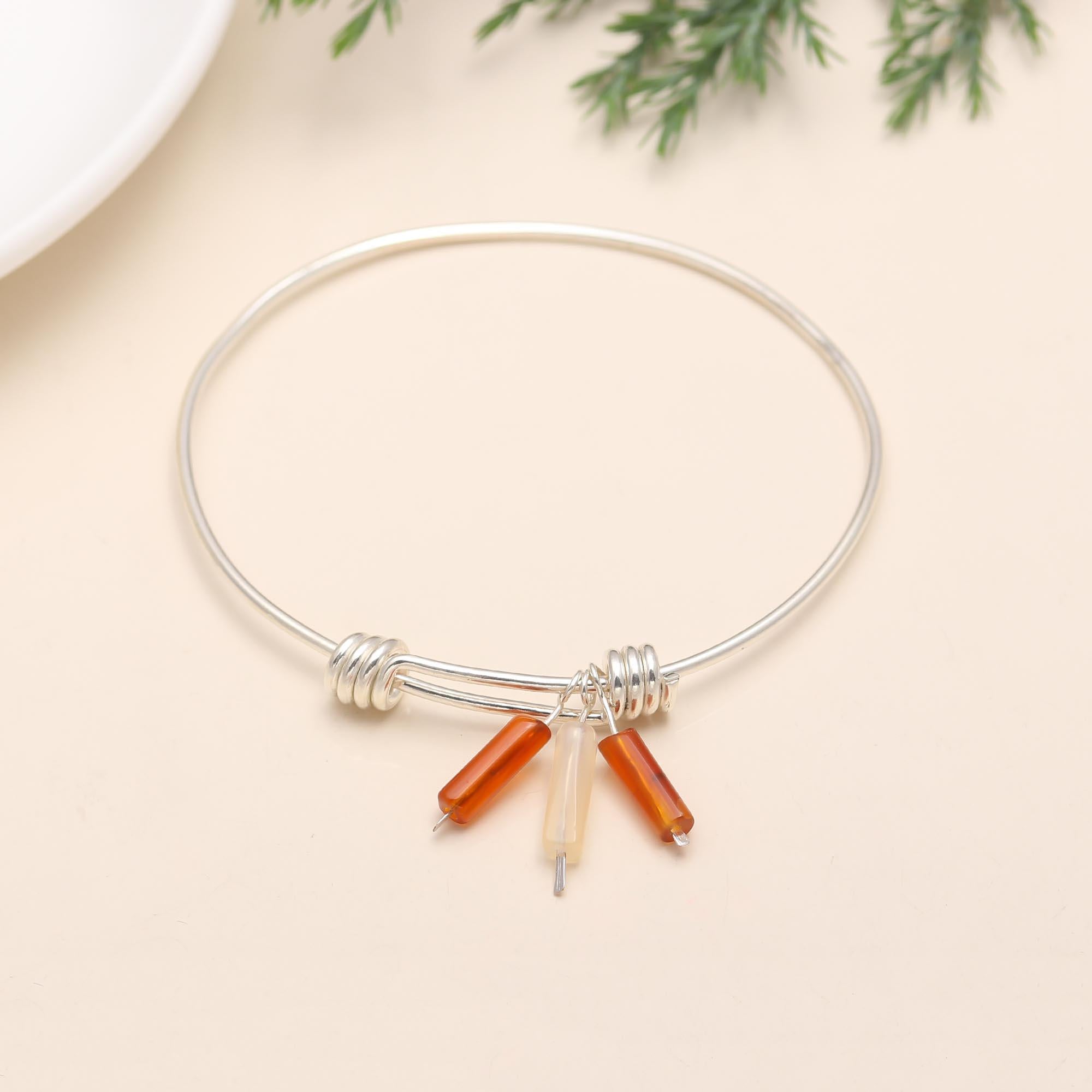 The Autumn Trio: Sterling Silver Carnelian & Agate Charm Bangle