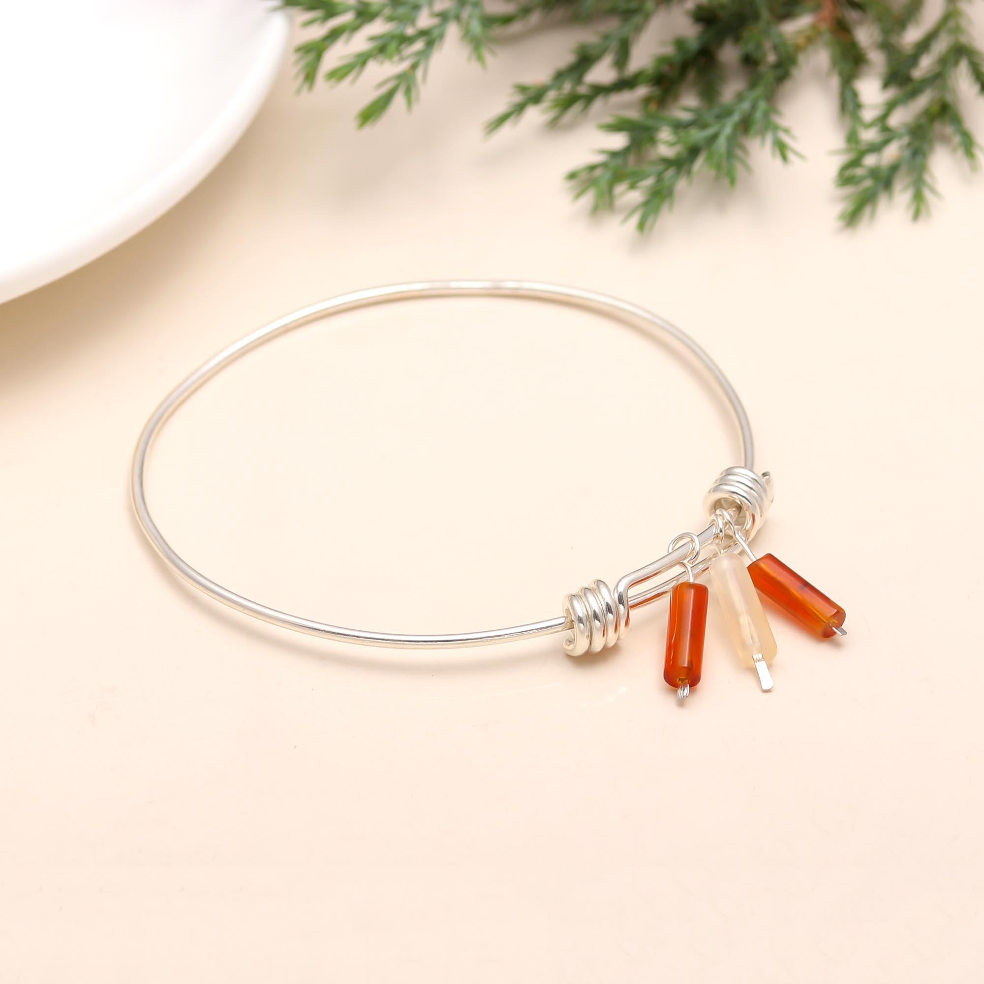 The Autumn Trio: Sterling Silver Carnelian & Agate Charm Bangle