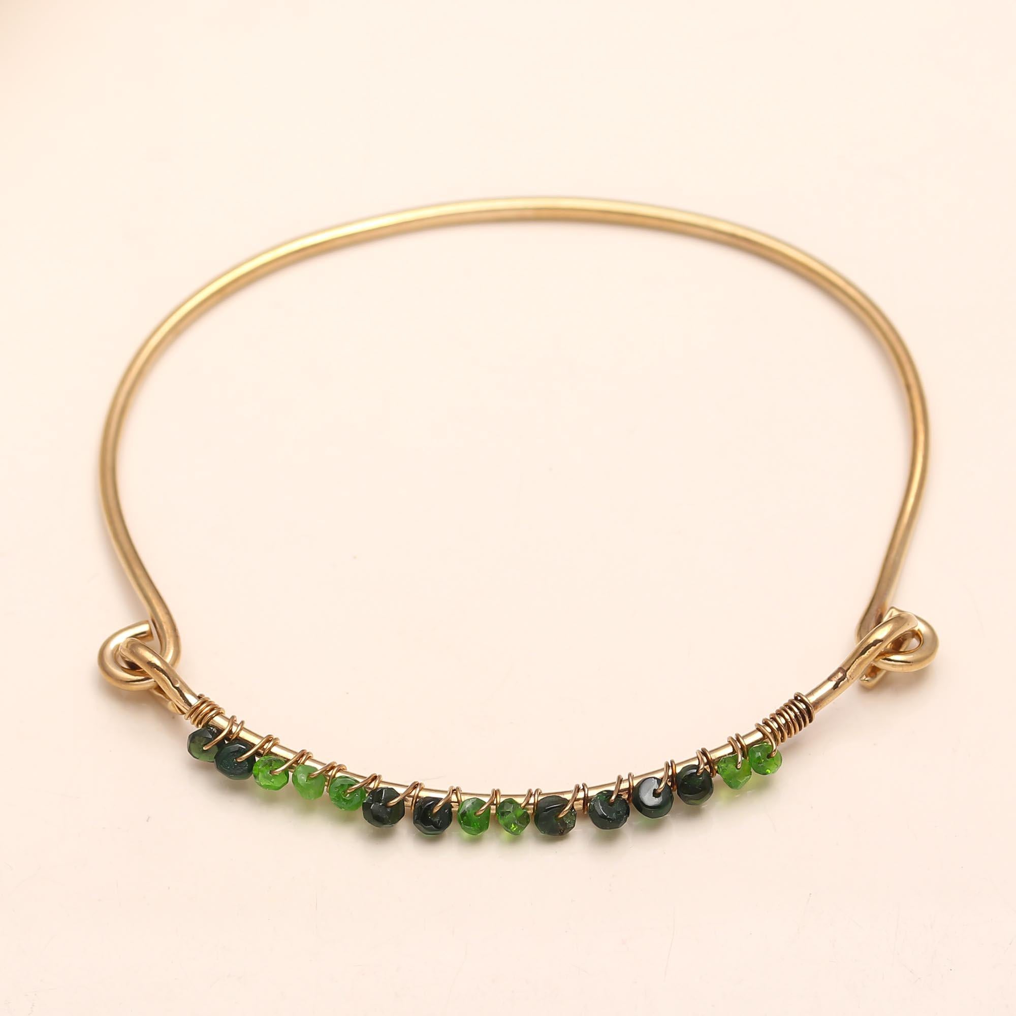 The Verdant Arc: Chrome Diopside Beaded Gold Vermeil Bangle