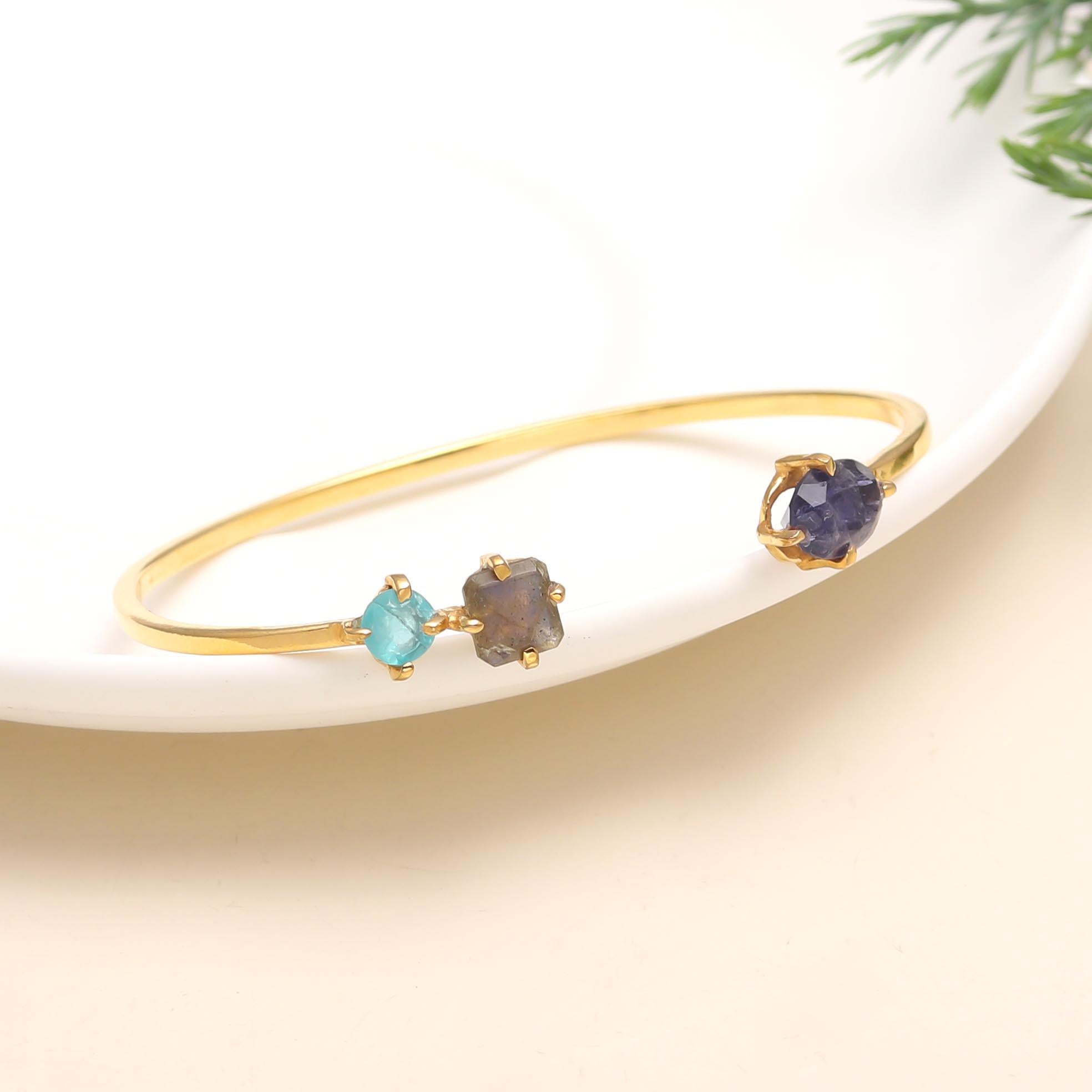 The Elemental Trio: Raw Multi-Gemstone Gold Cuff