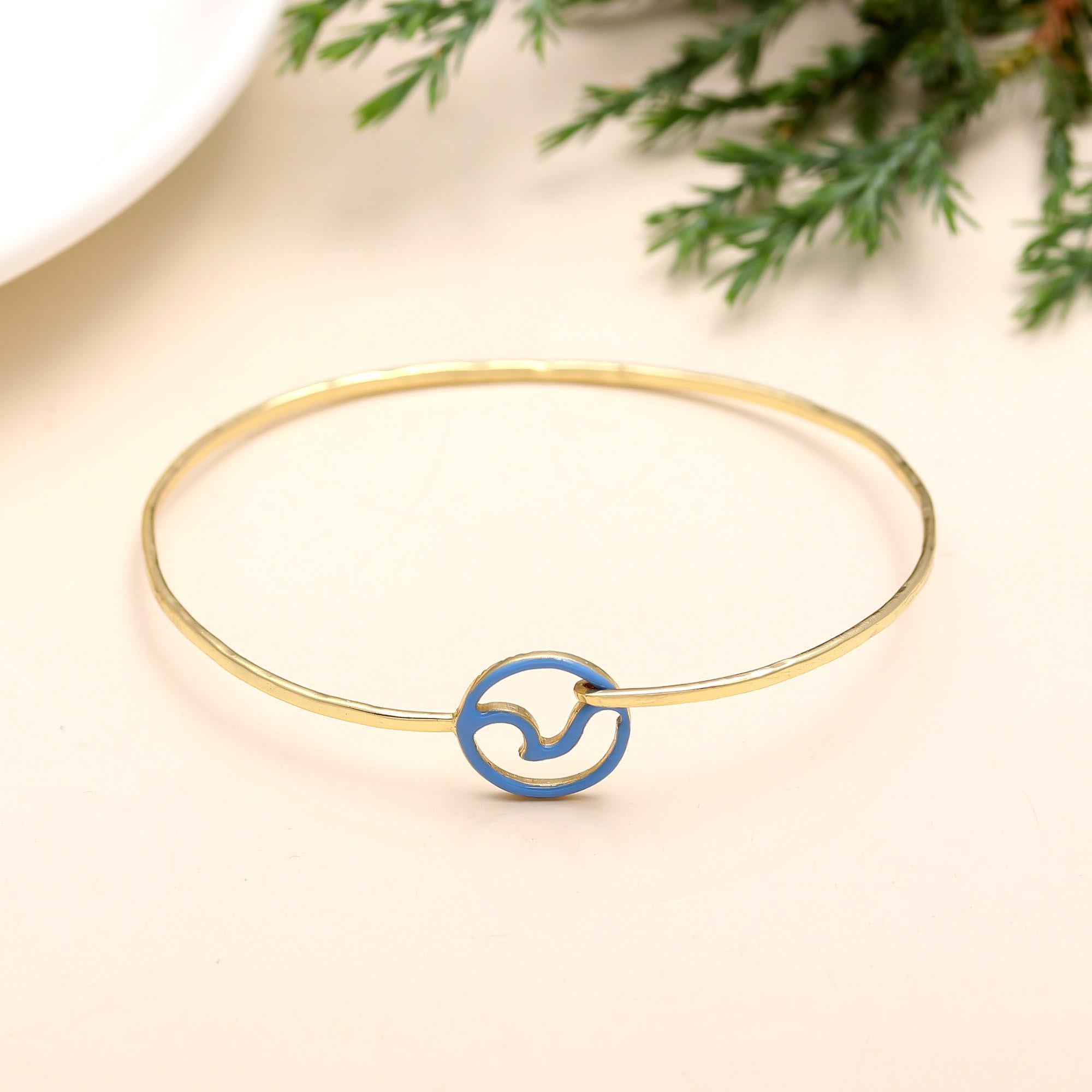 The Coastal Rhythm: Blue Enamel Wave Gold Vermeil Bangle