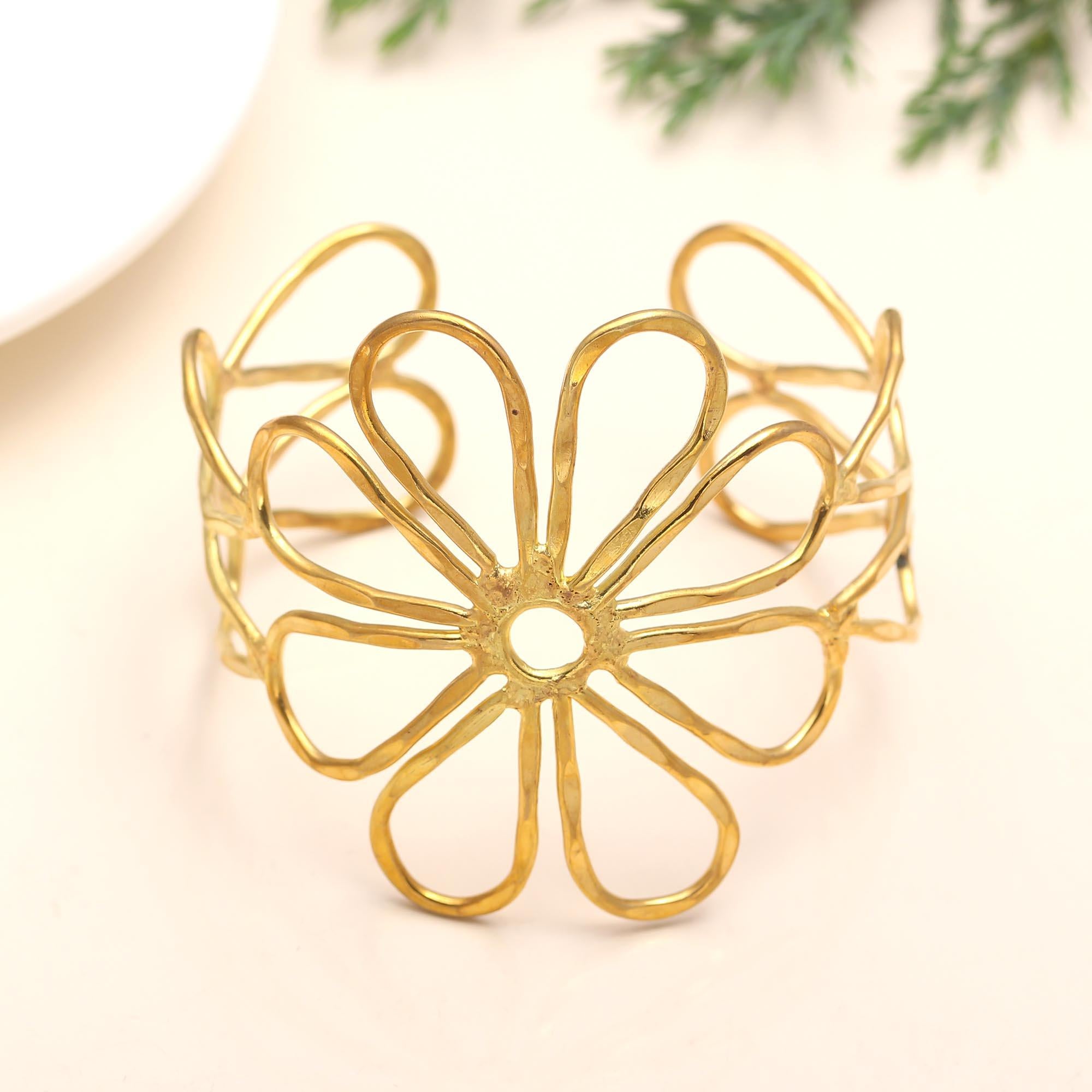 The Gilded Bloom: Floral Wire Gold Vermeil Statement Cuff