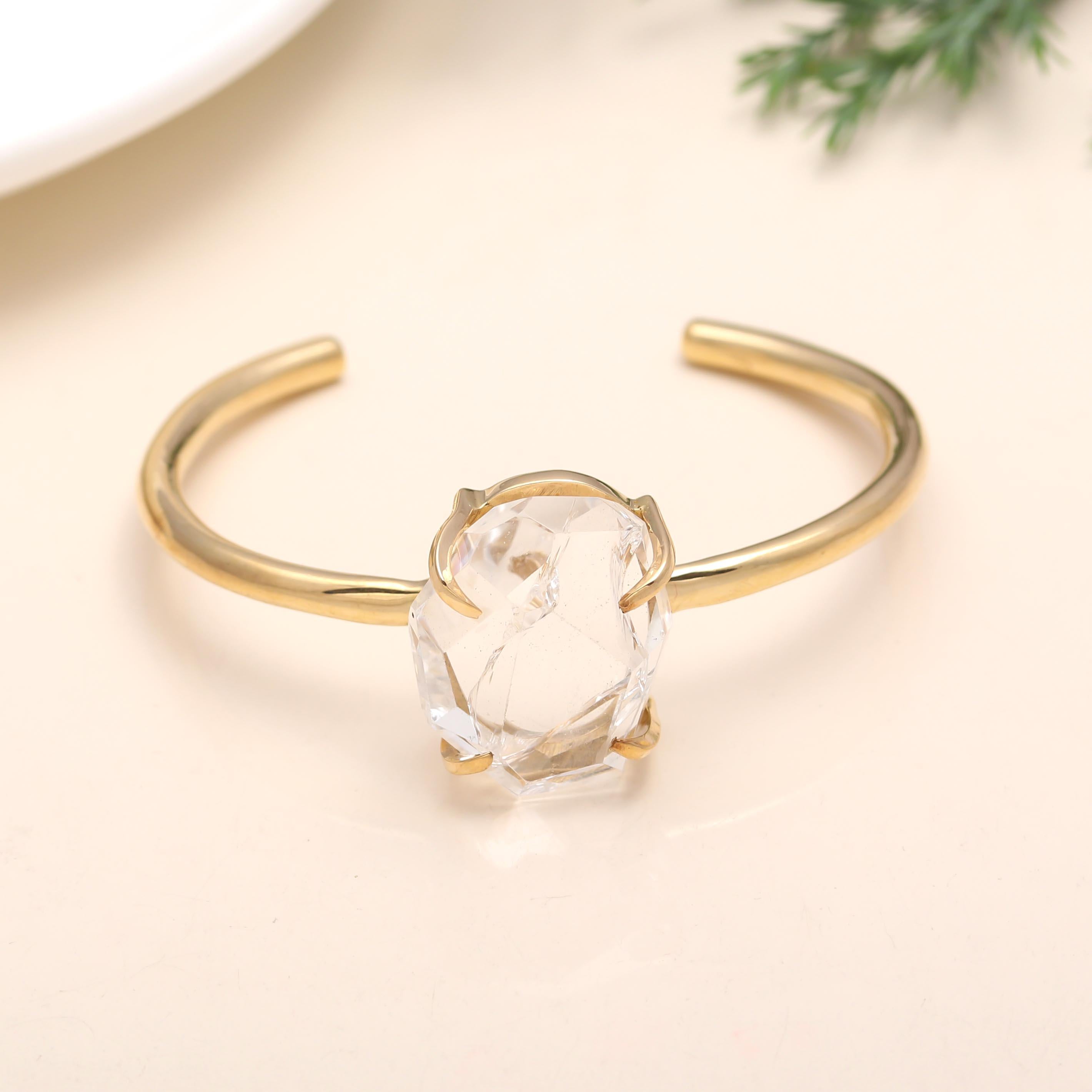 The Luminous Prism: Clear Crystal Quartz Gold Vermeil Cuff
