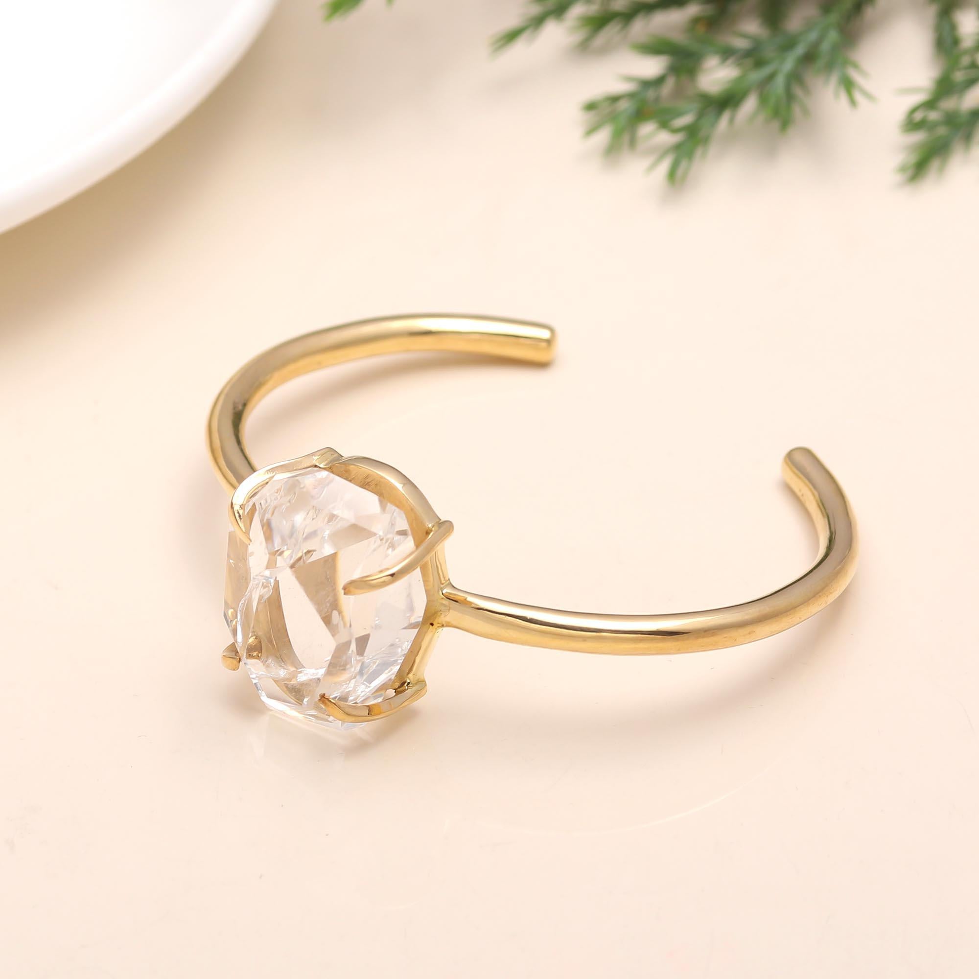 The Luminous Prism: Clear Crystal Quartz Gold Vermeil Cuff