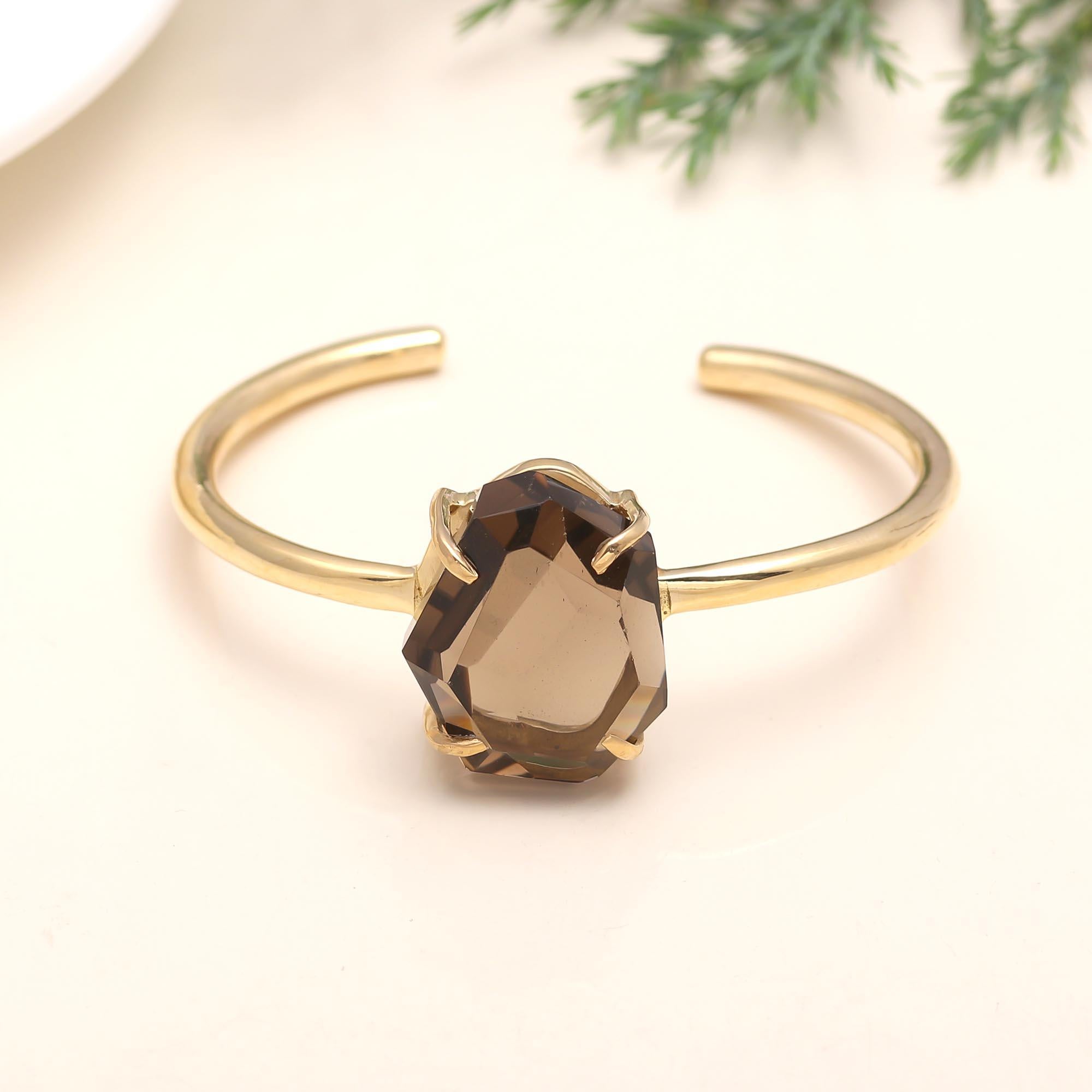 The Smoky Prism: Faceted Smoky Quartz Gold Vermeil Cuff