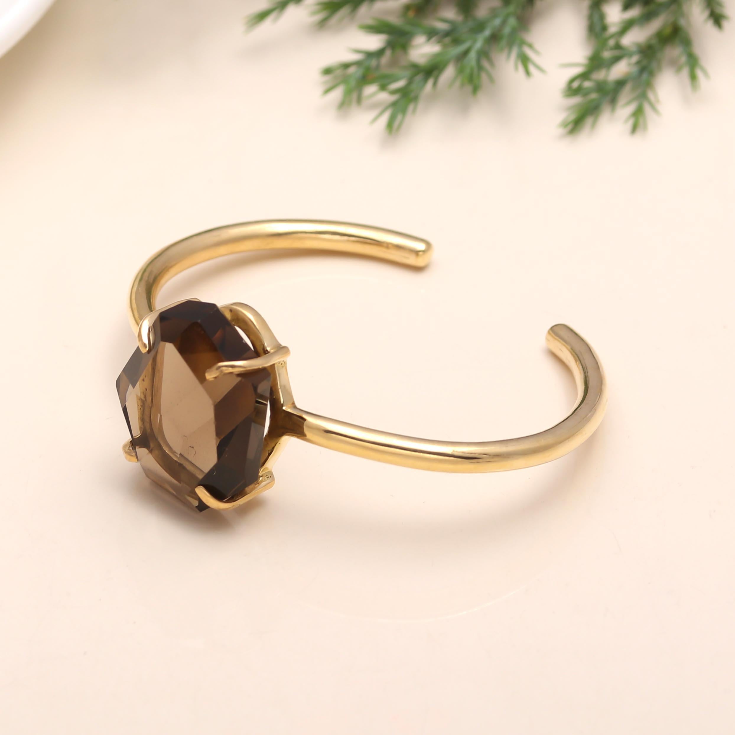 The Smoky Prism: Faceted Smoky Quartz Gold Vermeil Cuff