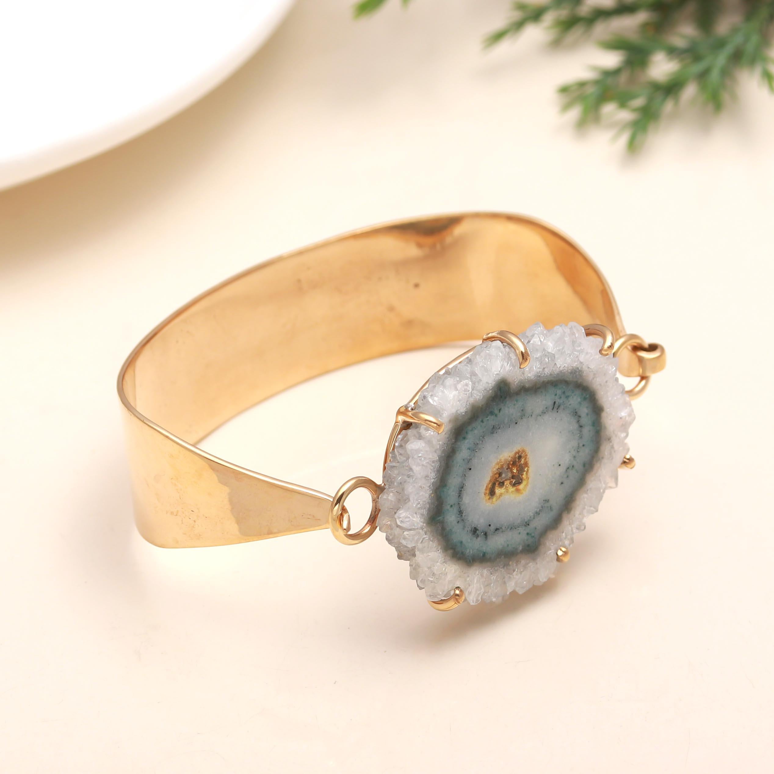 925 Silver Solar Quartz Slice Bracelet