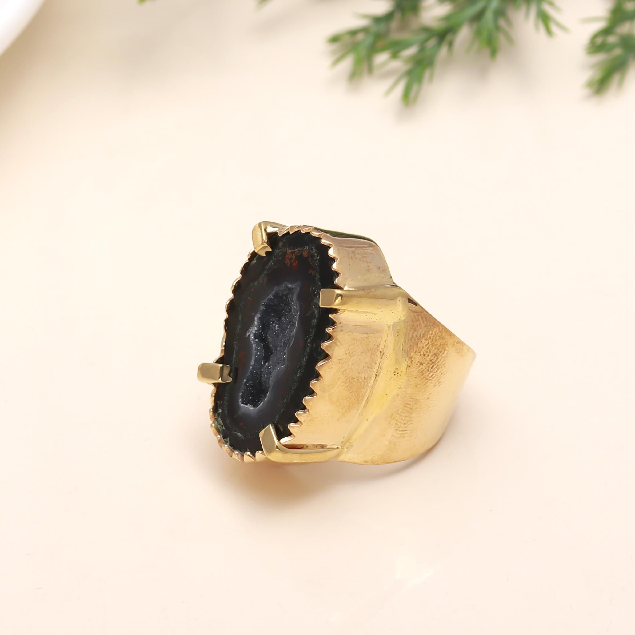 The Midnight Druzy: Black Geode Statement Ring