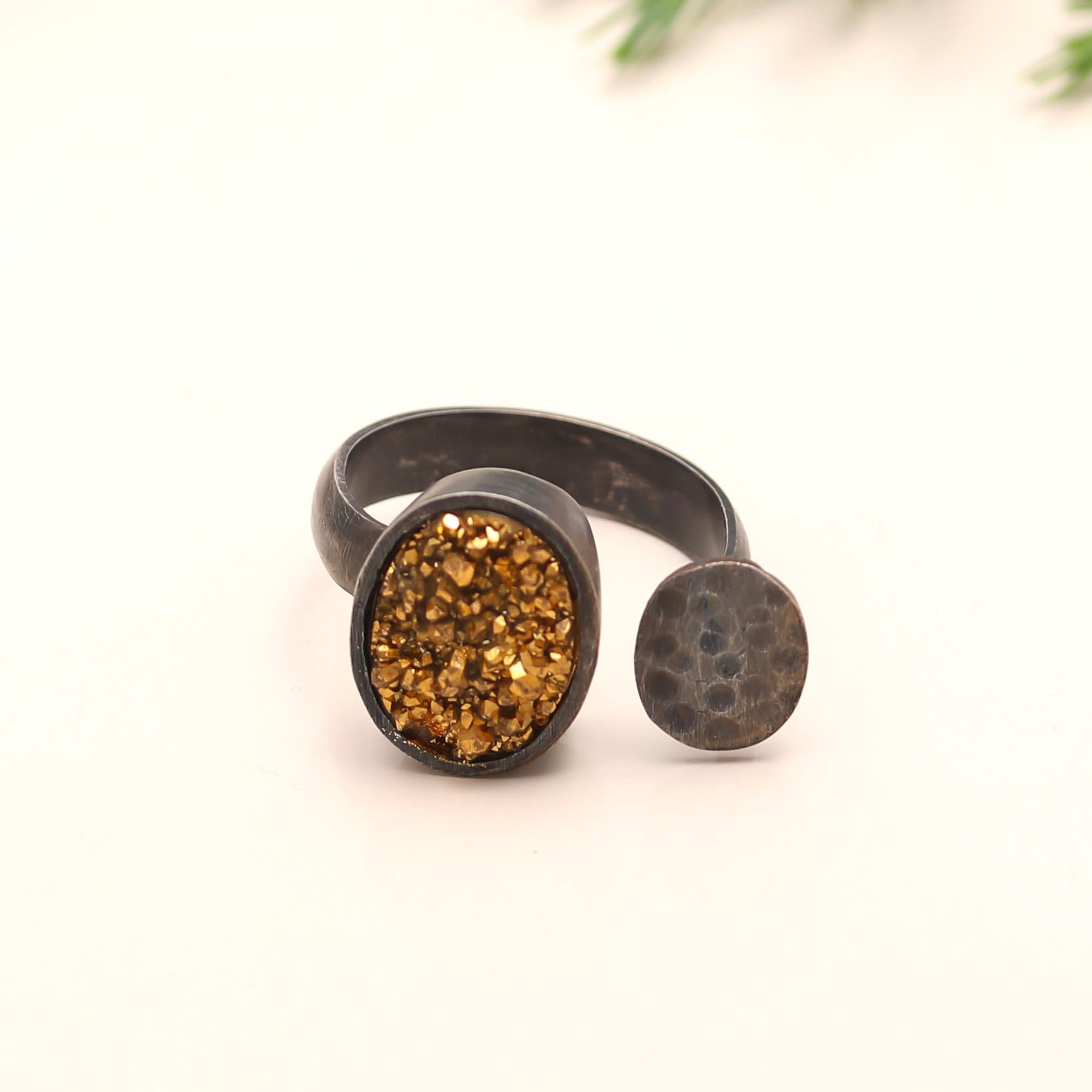 The Mixed Metal Druzy: Pyrite & Disc Open Ring