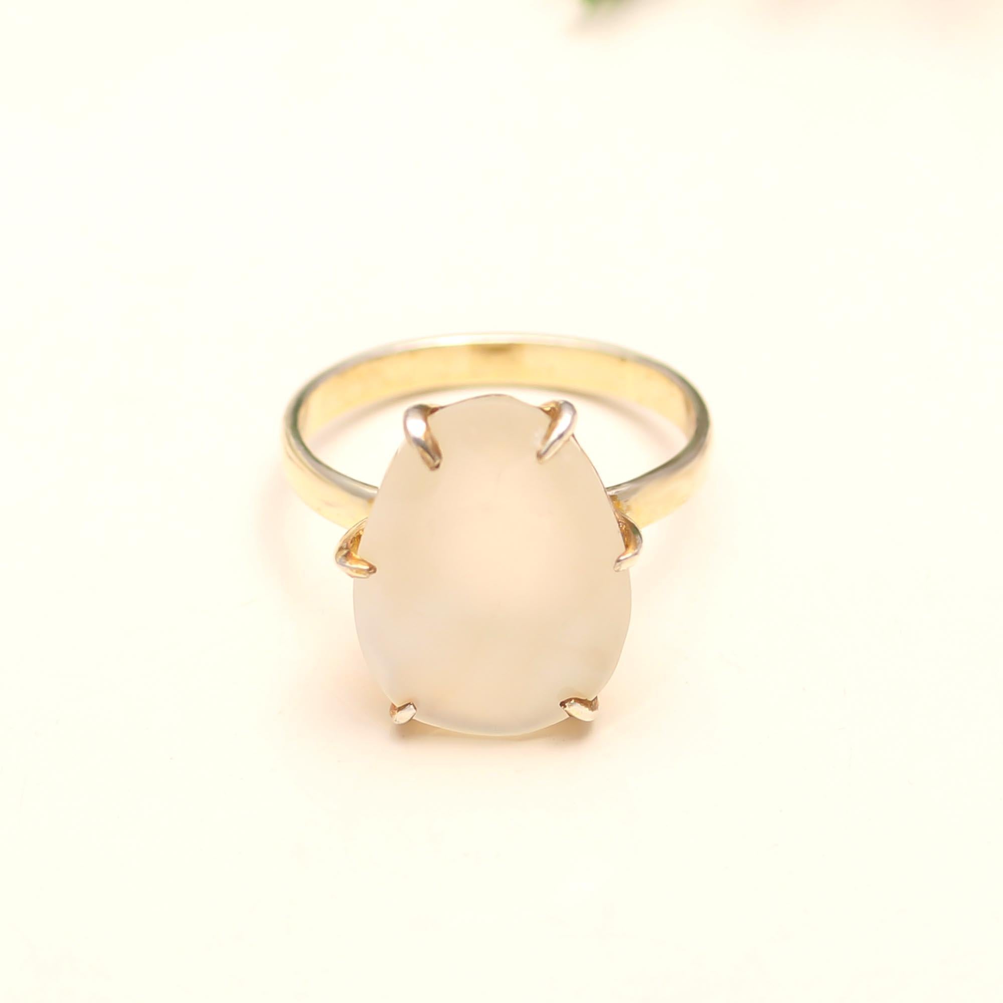 The Moonlit Oval: White Agate Statement Ring