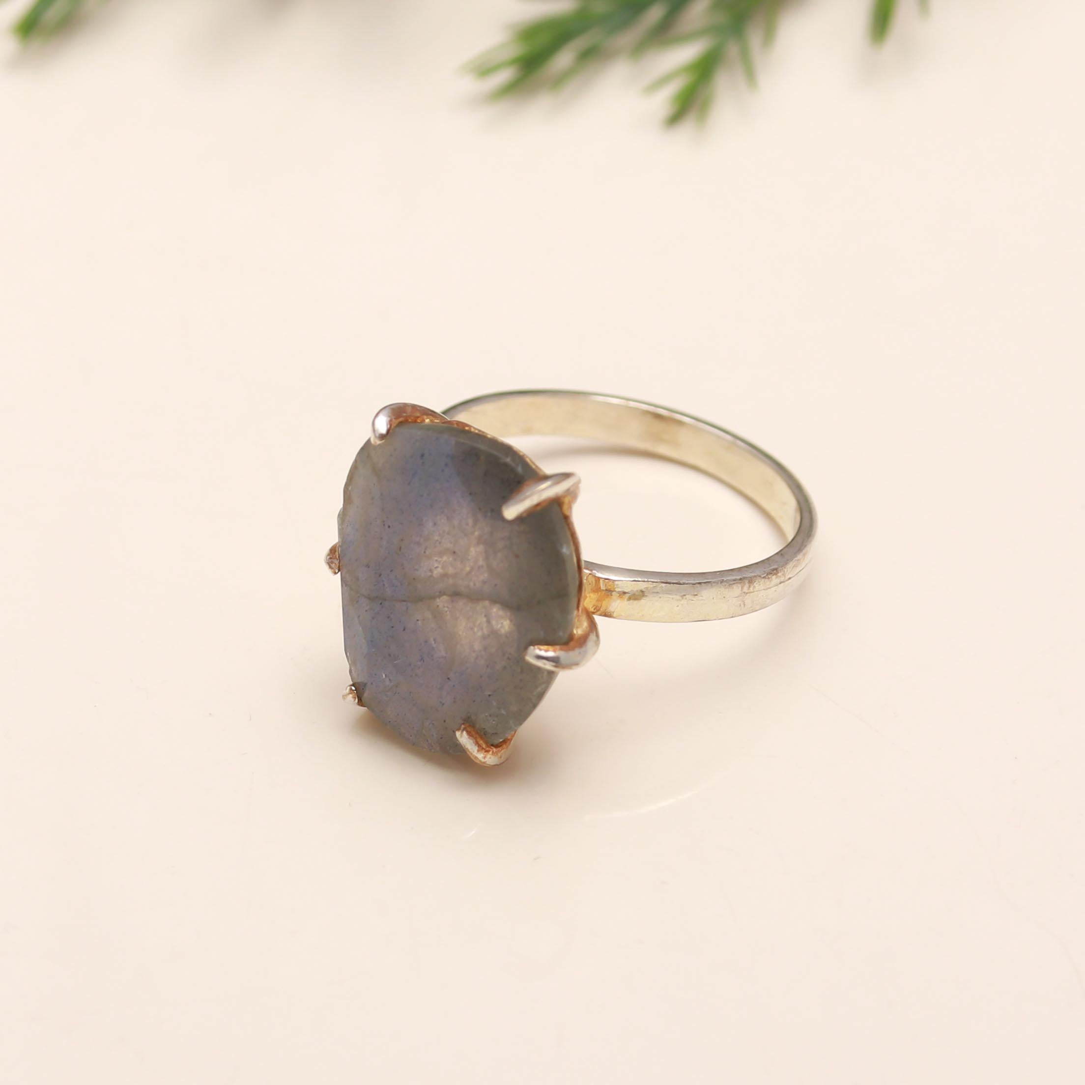 The Faceted Labradorite: Silver Claw Set Ring