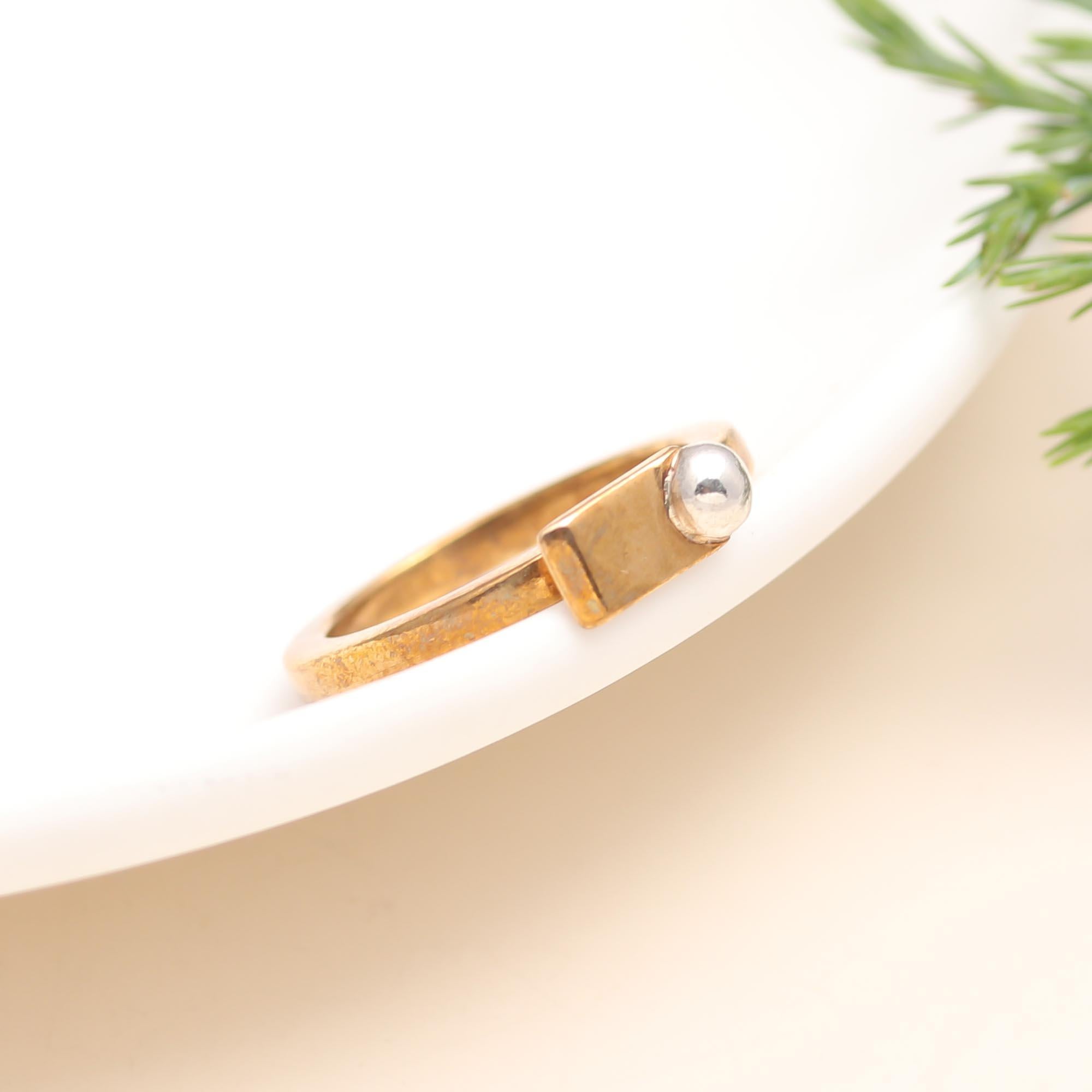 The Modern Sphere & Bar: Two-Tone Geometric Open Ring