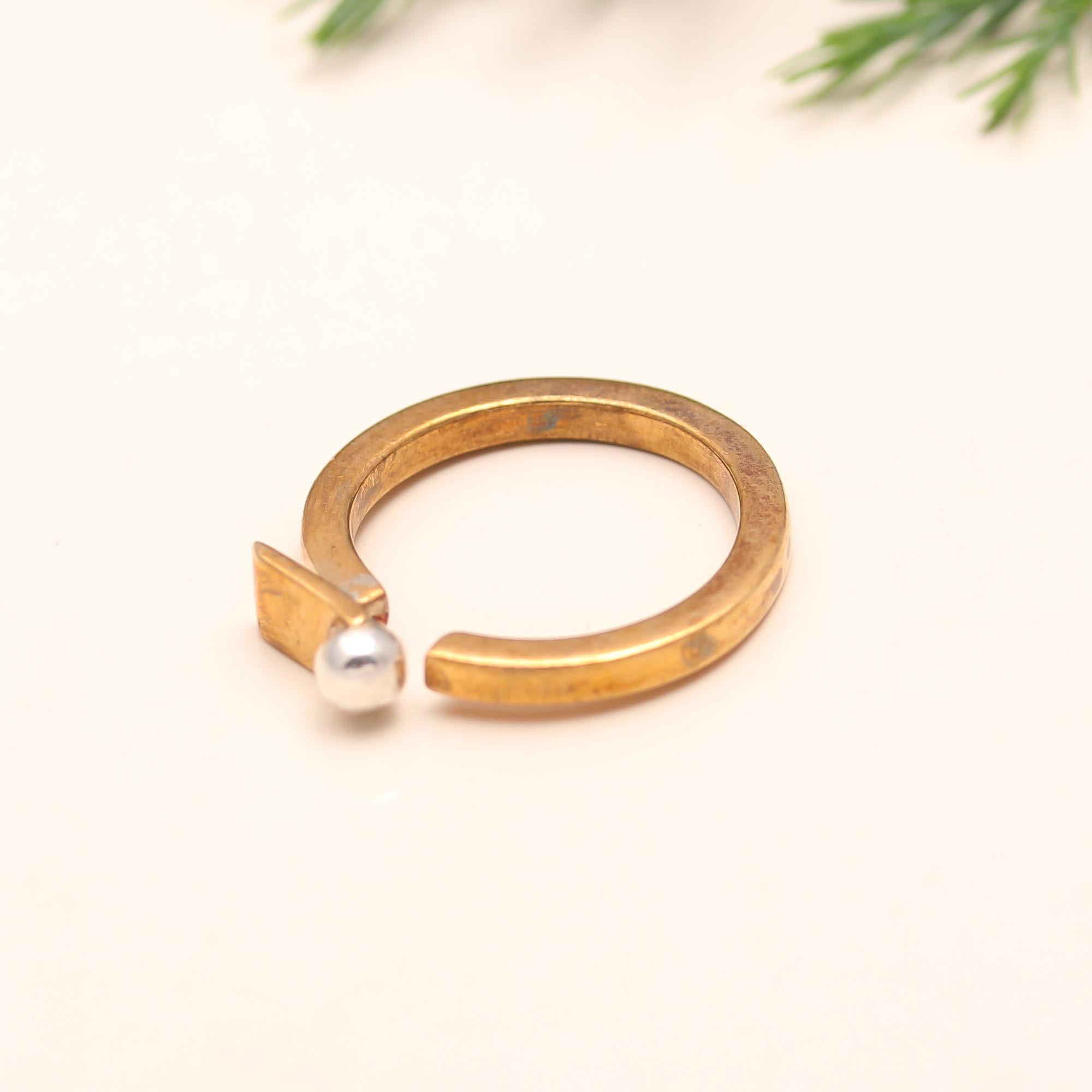 The Modern Sphere & Bar: Two-Tone Geometric Open Ring