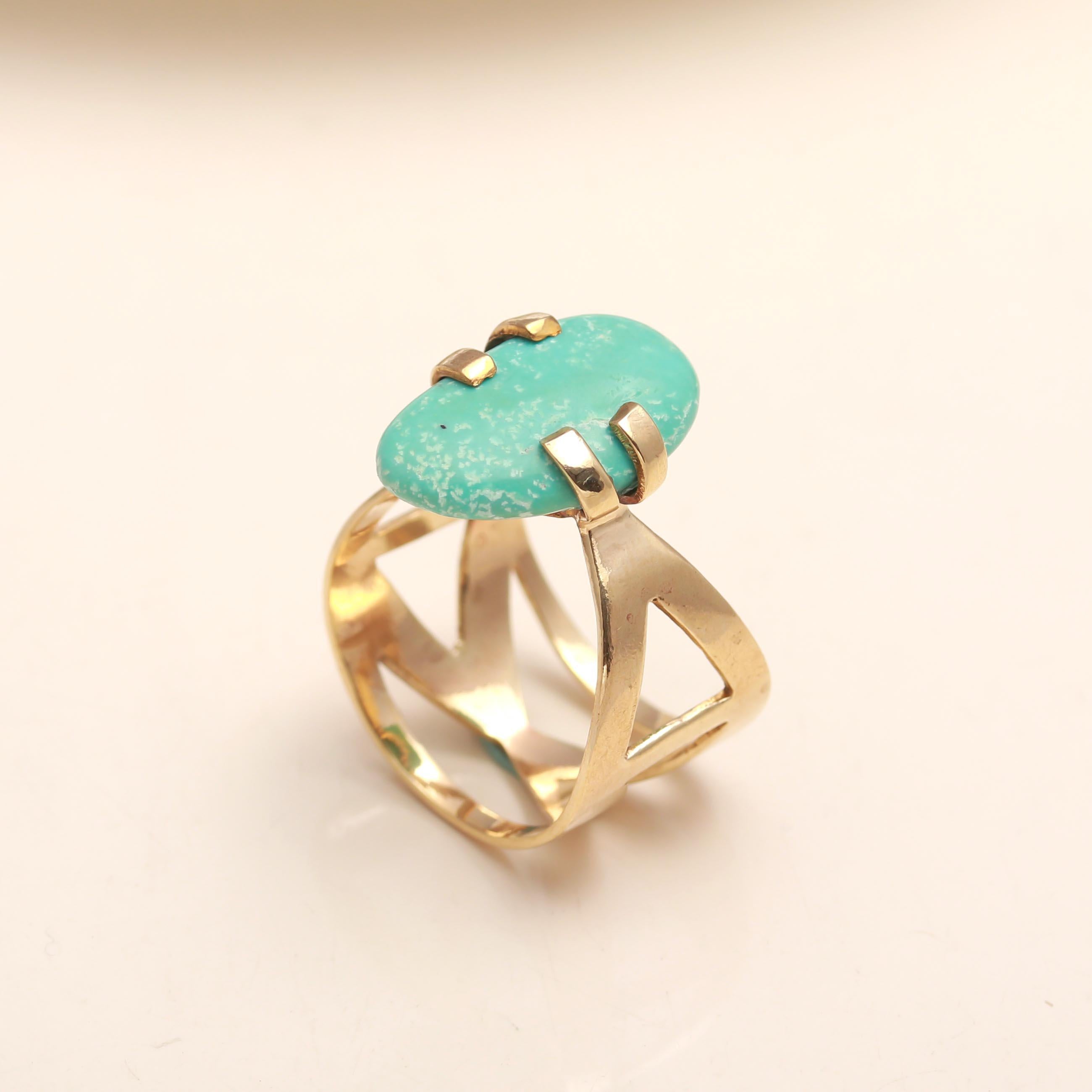 The Turquoise Architecture: Geometric Truss Gemstone Ring