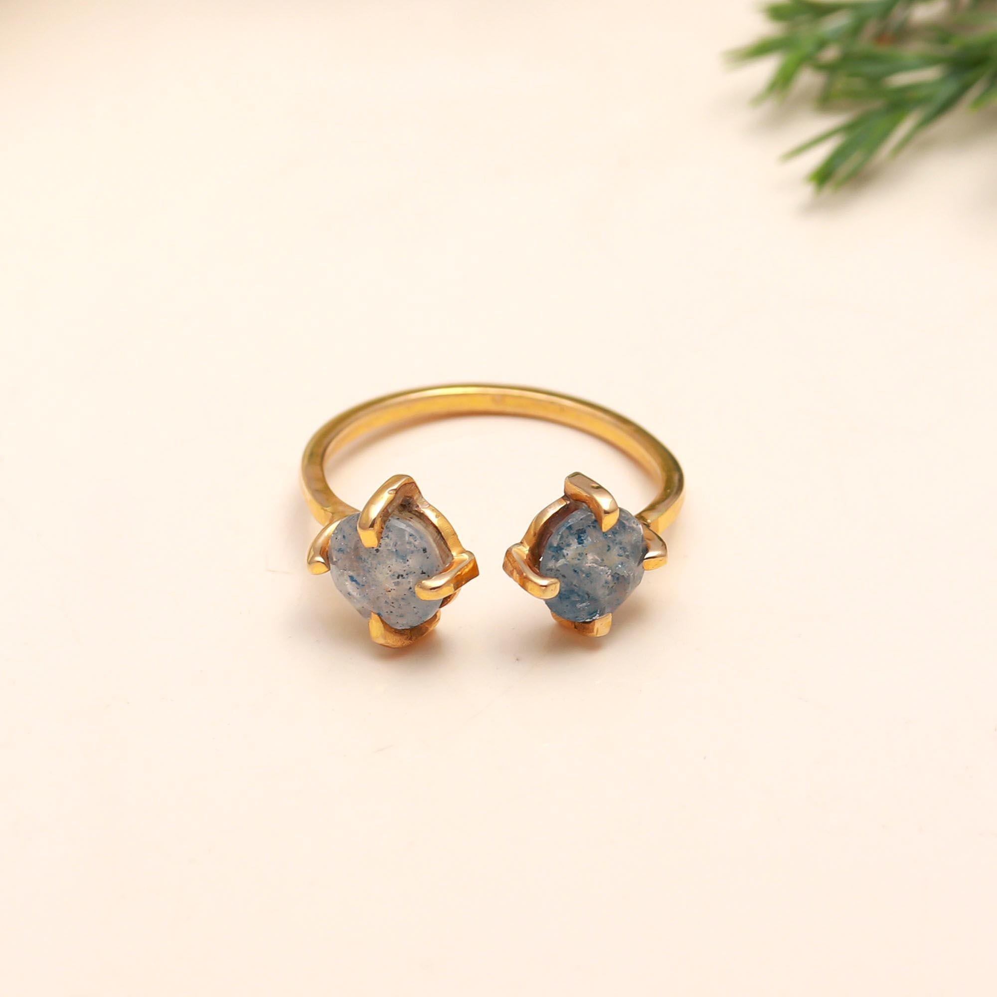 The Raw Twin: Open Ring with Rough Blue Stones
