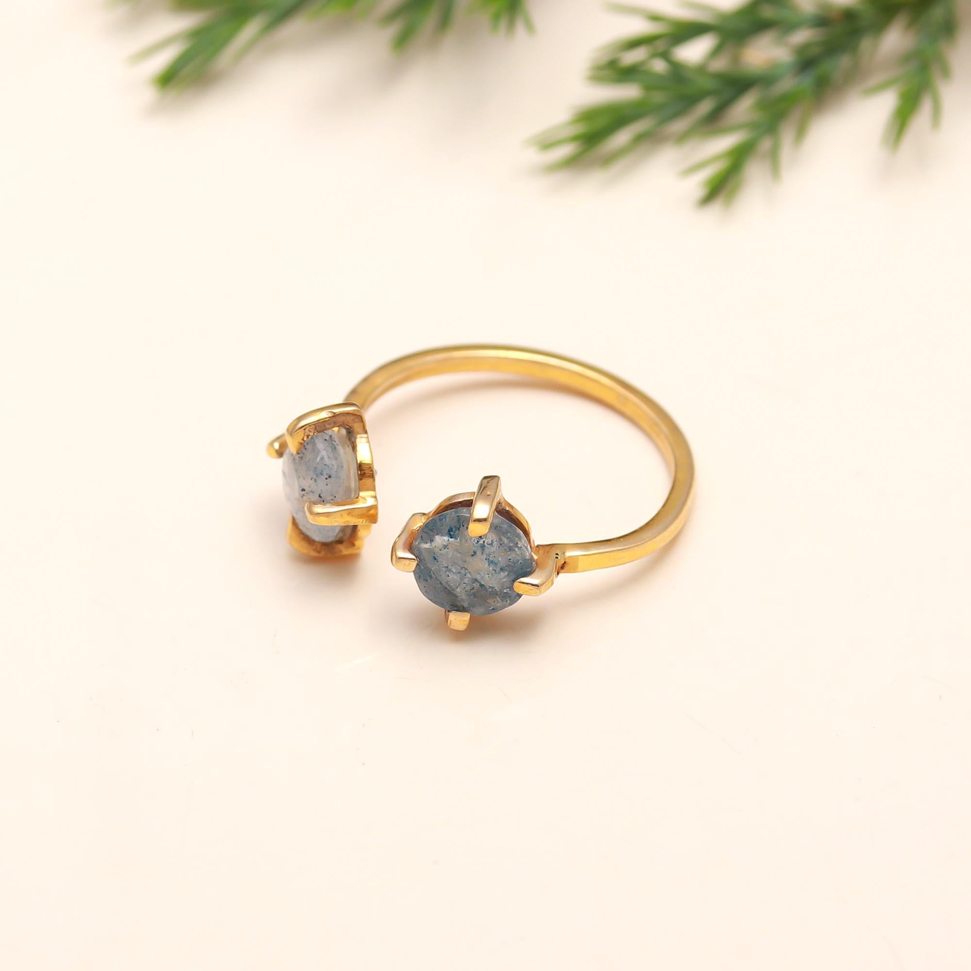 The Raw Twin: Open Ring with Rough Blue Stones