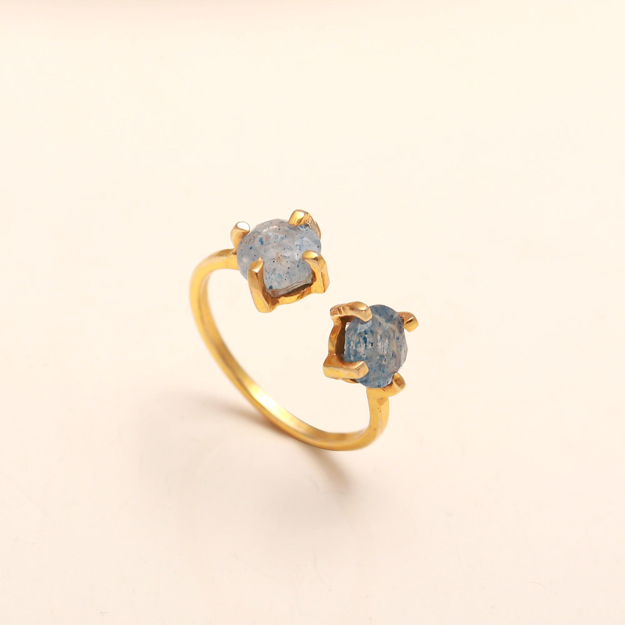 The Raw Twin: Open Ring with Rough Blue Stones