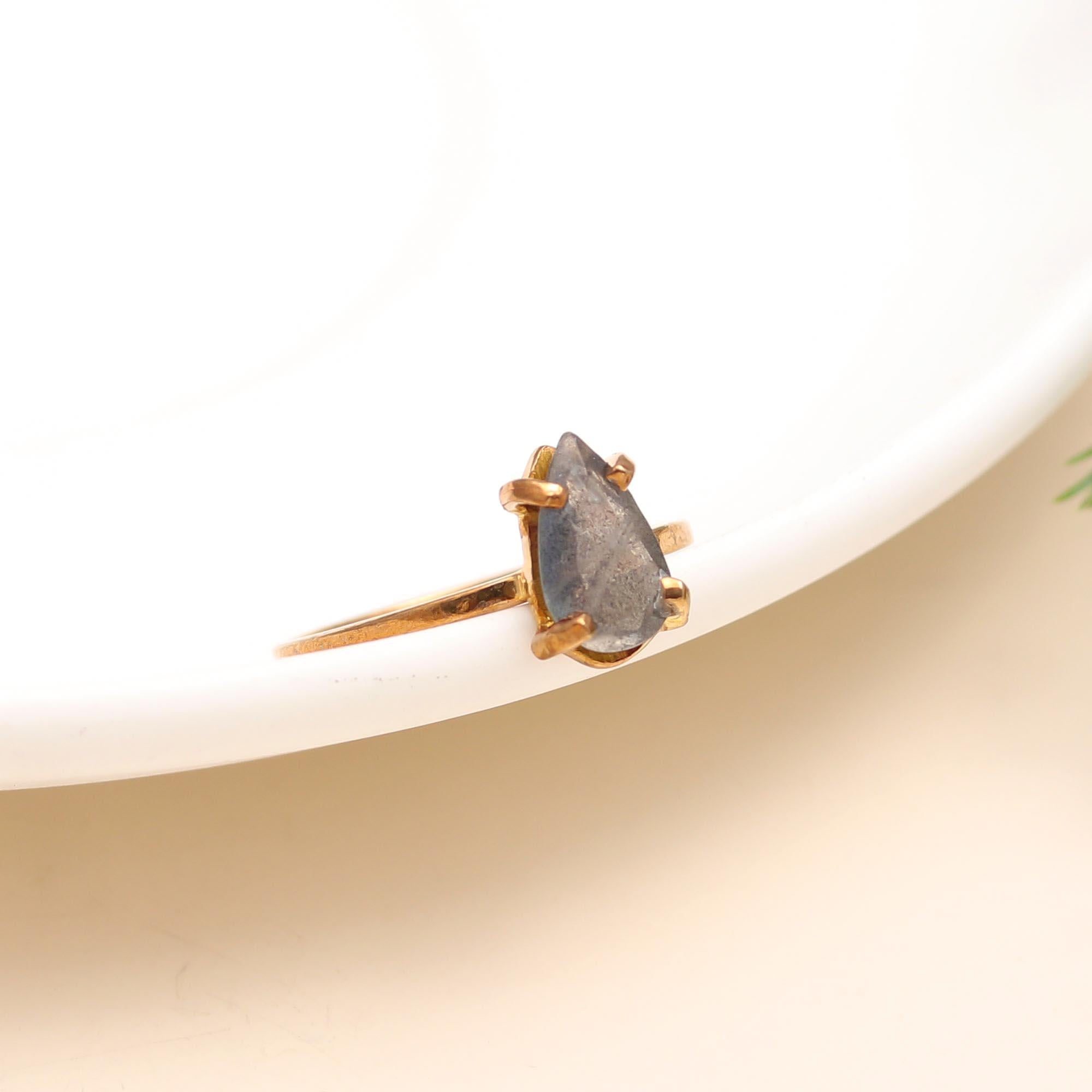 The Raw Grey Solitaire: Organic Rough Stone Ring