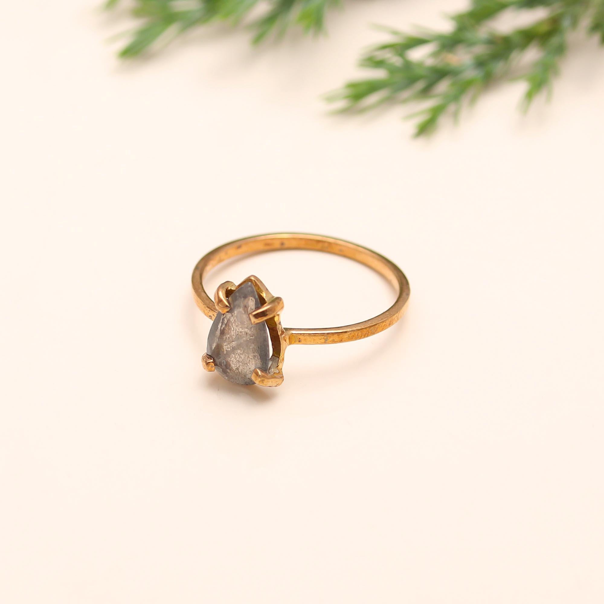 The Raw Grey Solitaire: Organic Rough Stone Ring